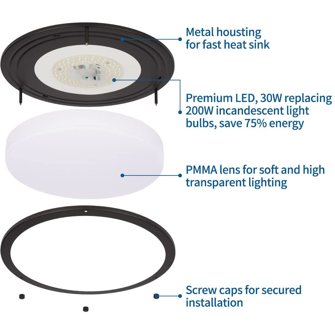 Dakason 2Pack Led Flush Mount Ceiling Light Fixture 16In 30W 2400Lm, On/Off Switch To Select 3000K/4000K/5000K, Dimmable Ceiling Lamp For Kitchen, Hallway, Stairwell, Bathroom, Oil Rubbed Bronze