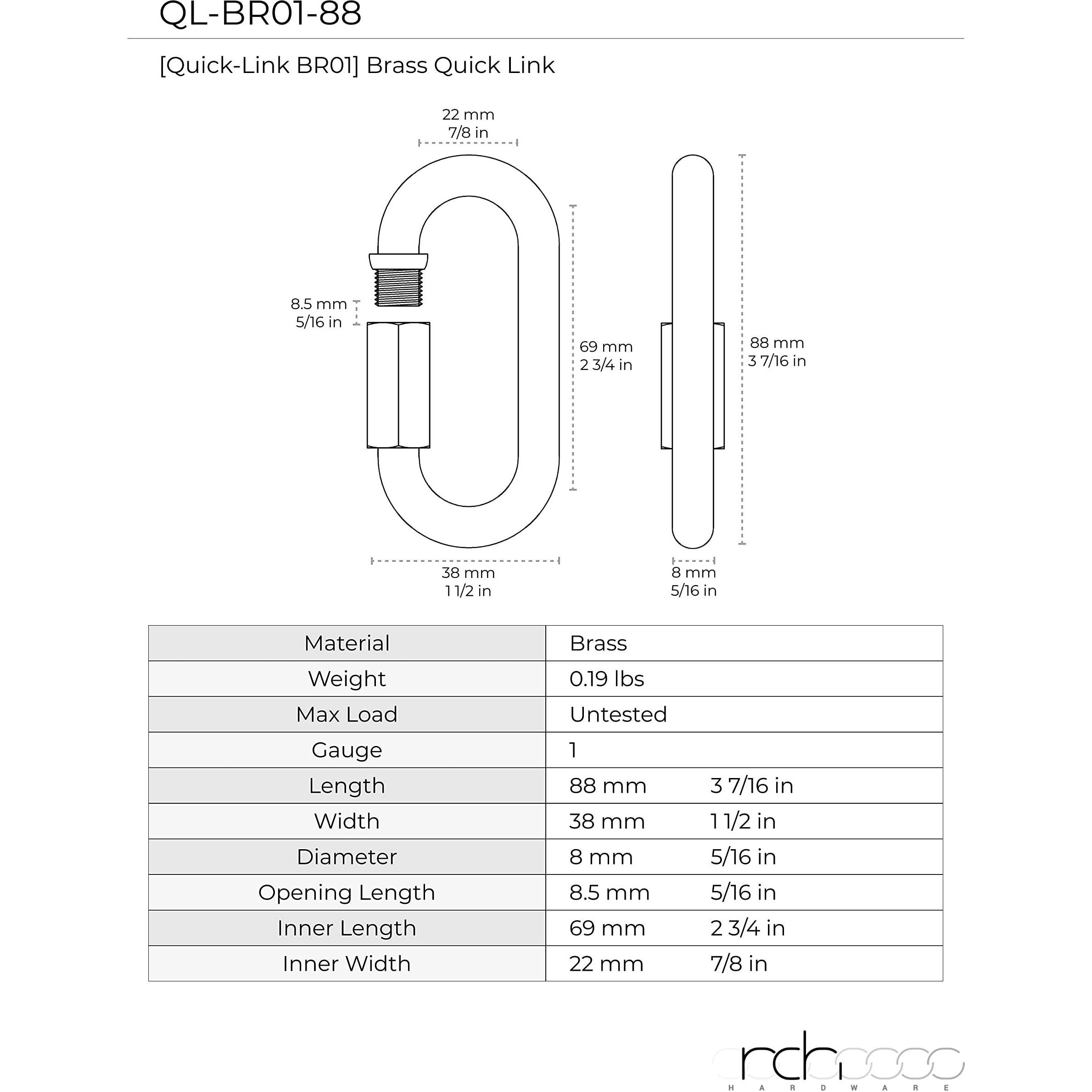Rch Hardware Ql-Br01-88 Brass Quicklink, 1 Gauge, Oil Bronzed Black (2 Pack)