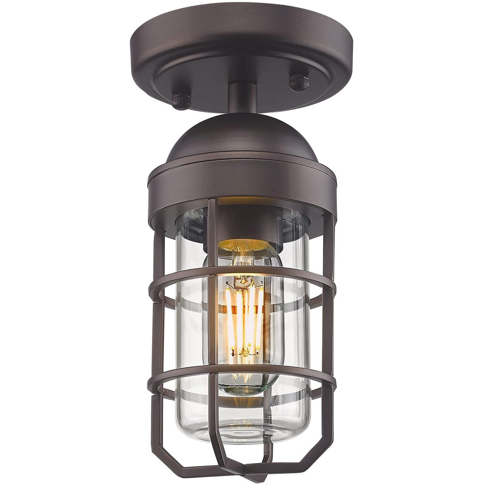 Emliviar Farmhouse Ceiling Light, Vintage Semi Flush Mount Light For Indoor, Security Light With Clear Tempered Glass, Oil Rubbed Bronze Finish, Ge255F Orb