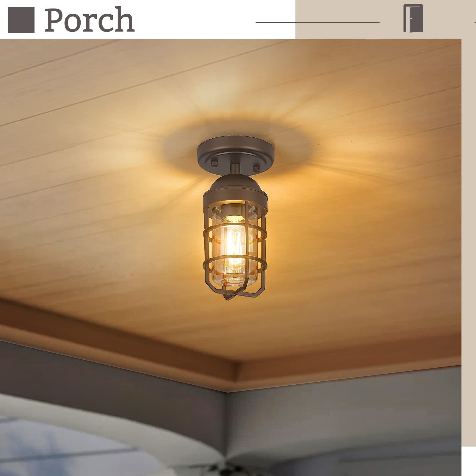 Emliviar Farmhouse Ceiling Light, Vintage Semi Flush Mount Light For Indoor, Security Light With Clear Tempered Glass, Oil Rubbed Bronze Finish, Ge255F Orb