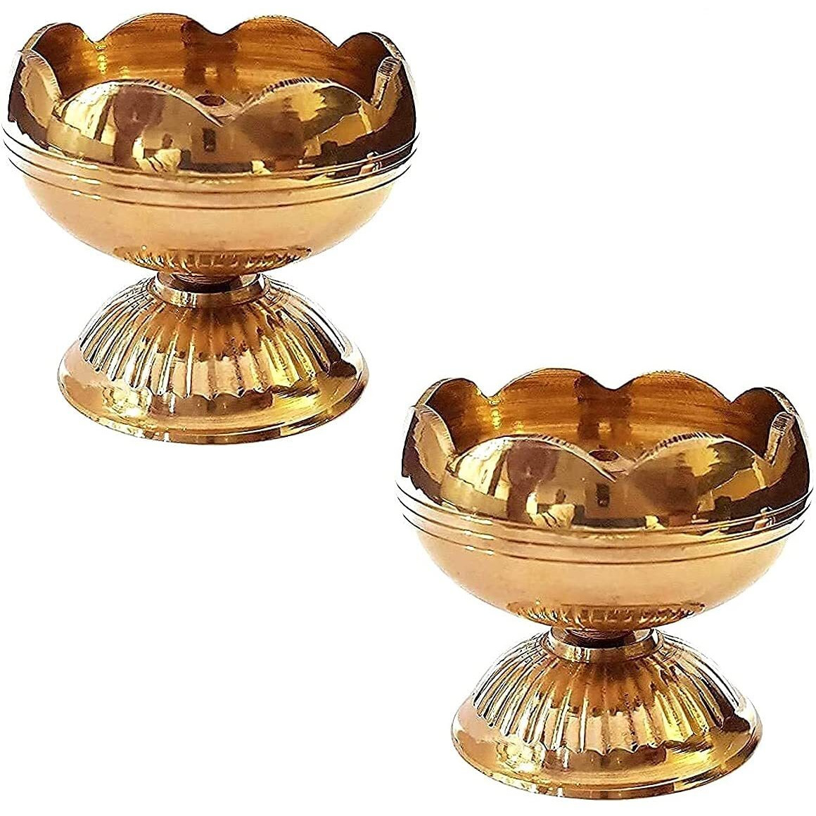 Craftsman Pure Virgin Brass Diwali Puja Jyoti Diya Indian Pooja Oil Lamp Dia Deepawali Diya/Oil Lamp/Candle Tea Light Holder/Diwali Decoration. Indian Gift Items (Pack Of 2)