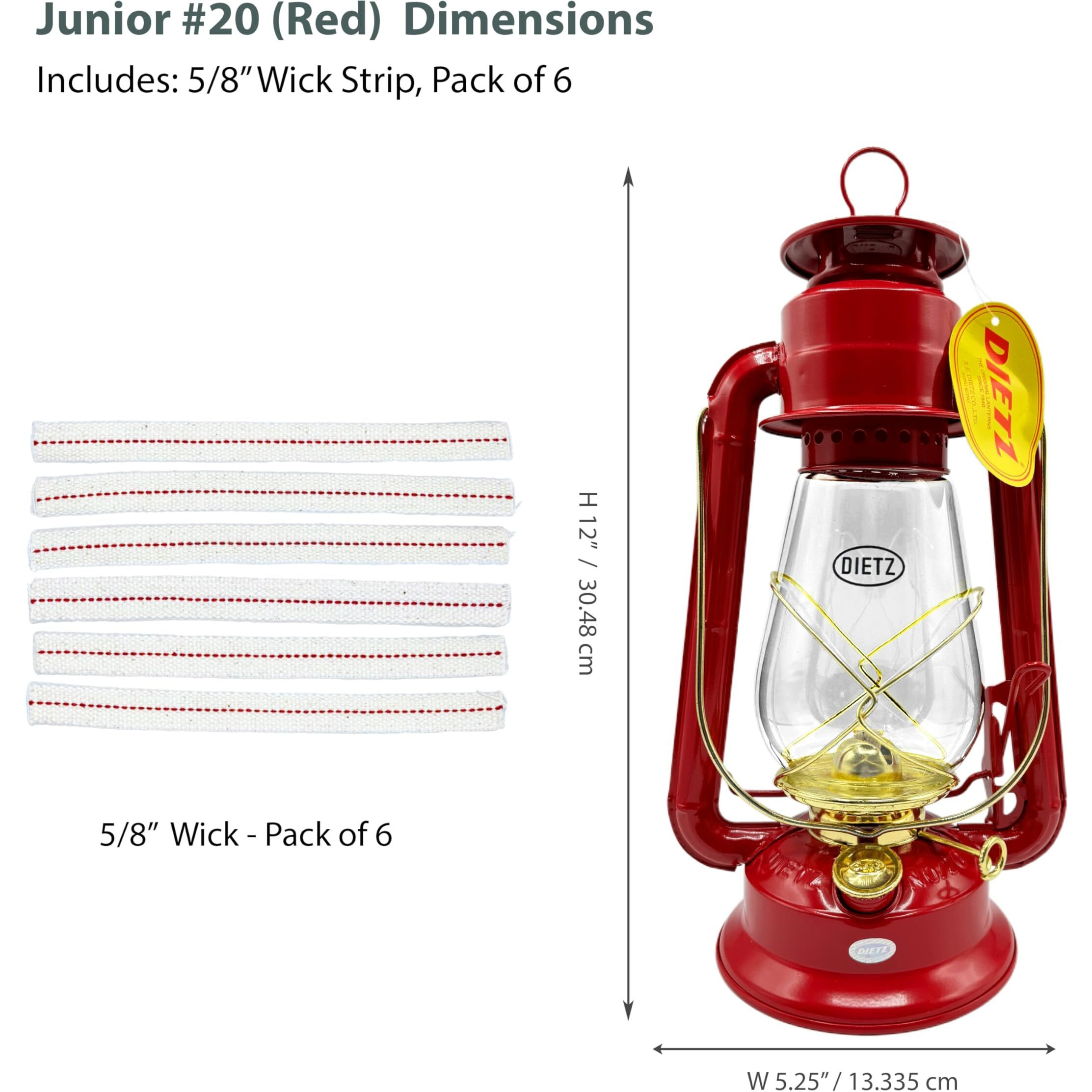 Light Of Mine - Dietz 20 Junior Red With Gold Trim Oil Lantern With 100% Cotton 5/8"" Replacement Wick Strips (Red With Gold Trim)