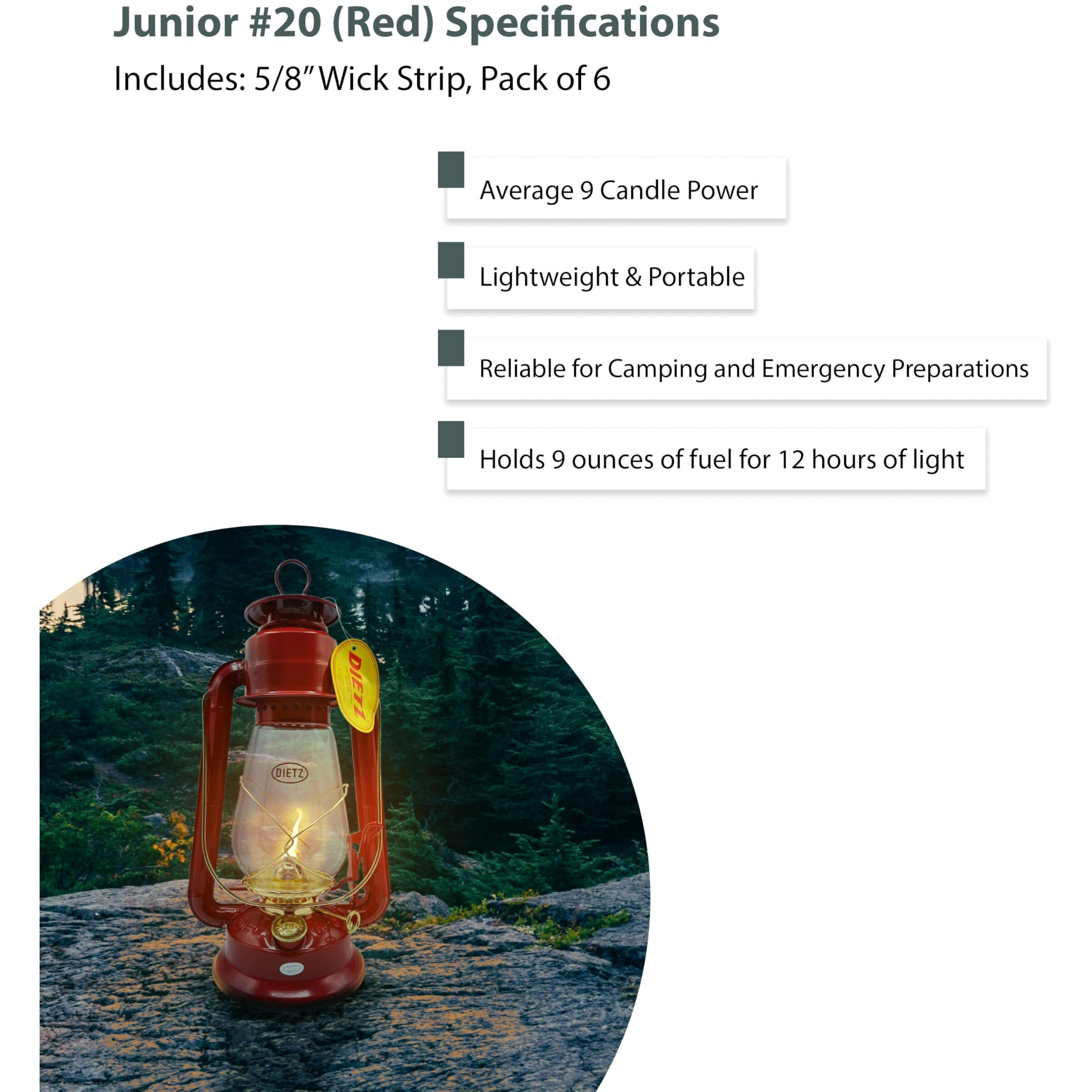 Light Of Mine - Dietz 20 Junior Red With Gold Trim Oil Lantern With 100% Cotton 5/8"" Replacement Wick Strips (Red With Gold Trim)