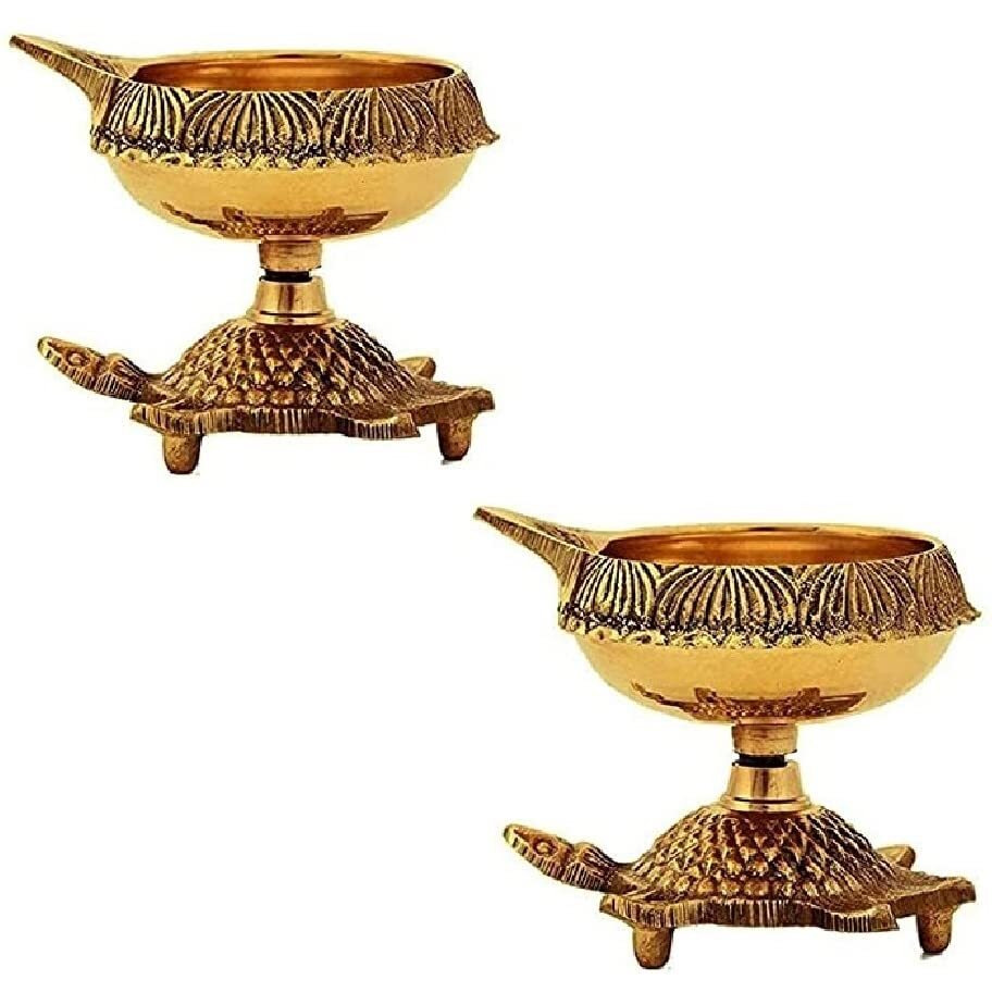 Satvik 2 Pc Pure Brass Turtle Diya - Traditional Oil Lamp For Diwali D  Cor | Durable & Elegant Design (Pack Of 2)