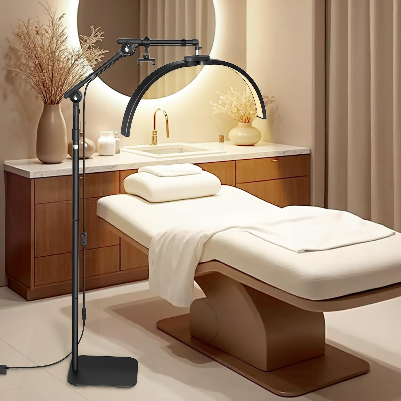 Lionvison Half Moon Lash Lighting Foldable Floor Led Lamp For Eyelash - 45W Portable Esthetician Light With Phone Holder For Lash Artist Tech Tattoo Salon
