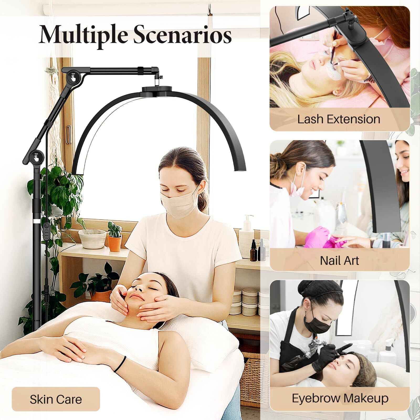 Lionvison Half Moon Lash Lighting Foldable Floor Led Lamp For Eyelash - 45W Portable Esthetician Light With Phone Holder For Lash Artist Tech Tattoo Salon