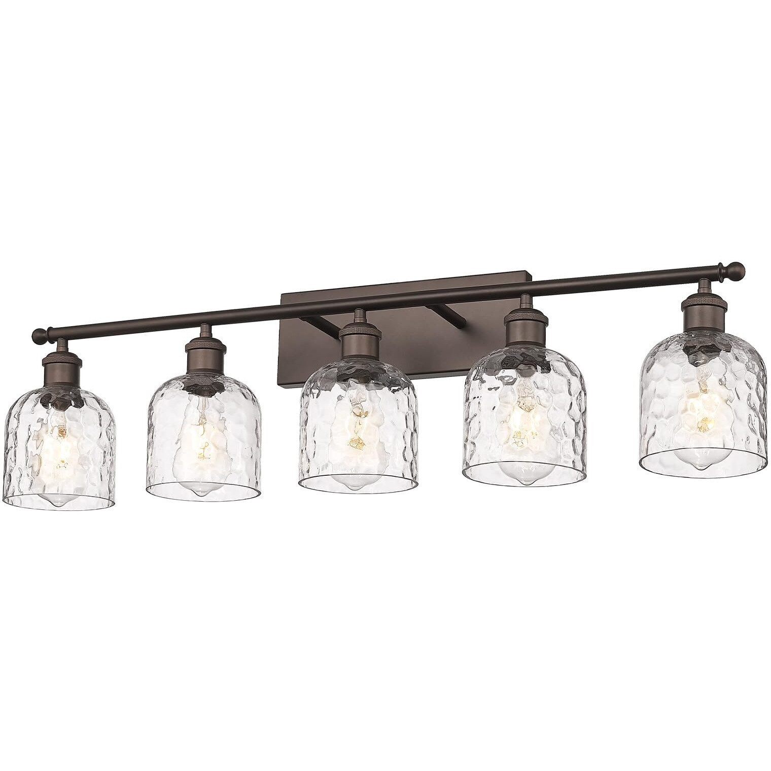 Zeyu 35 Inch Farmhouse Bathroom Lighting Fixture, 5-Light Bathroom Vanity Light, Oil Rubbed Bronze Finish With Clear Hammered Glass, Zjf63B-5W Orb