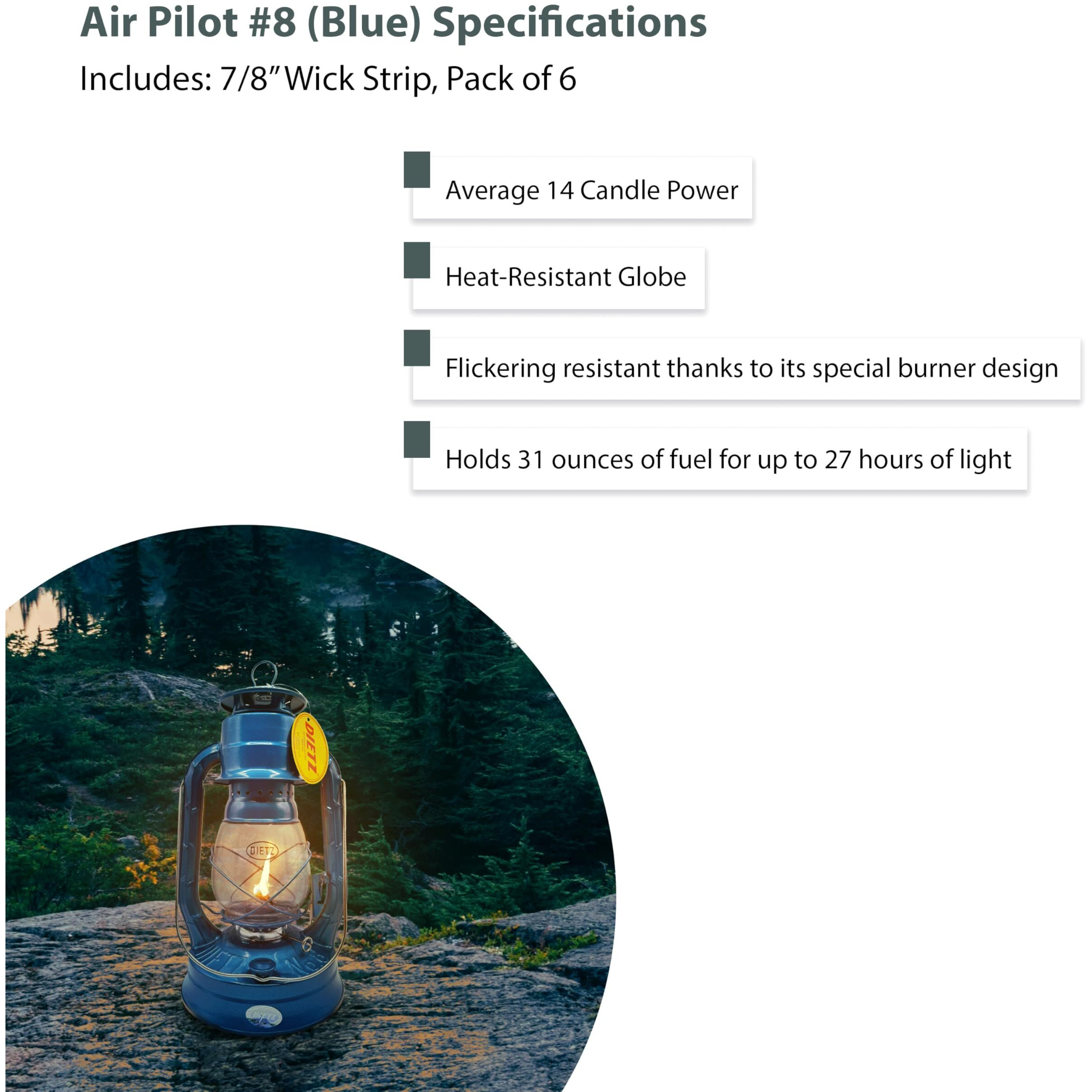 Light Of Mine - Dietz 08 Air Pilot Blue Oil Lantern With 7/8"" Replacement Wick Strips (Blue)