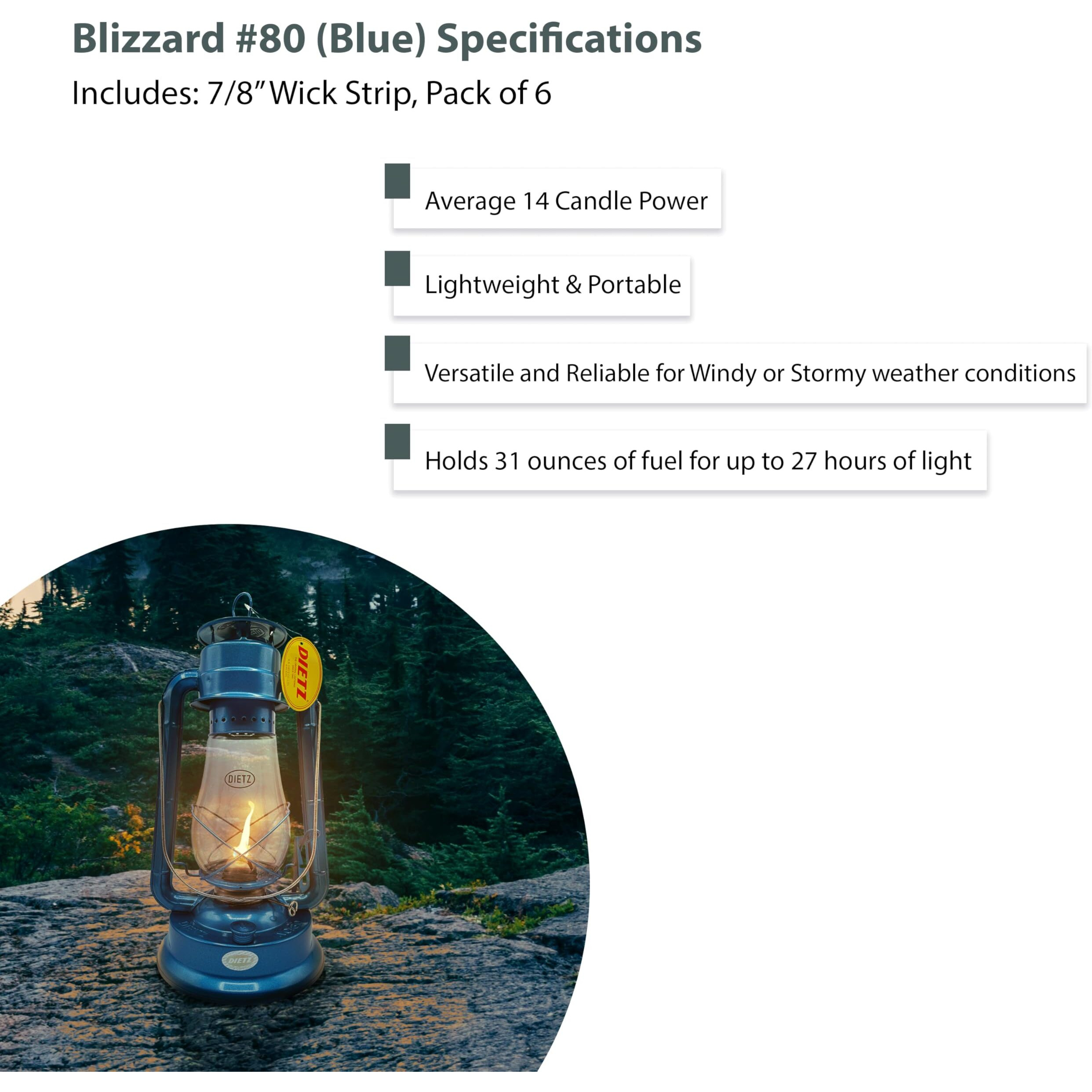 Light Of Mine - Dietz 80 Blizzard Oil Lantern With 7/8"" Replacement Wick Strips (Blue)
