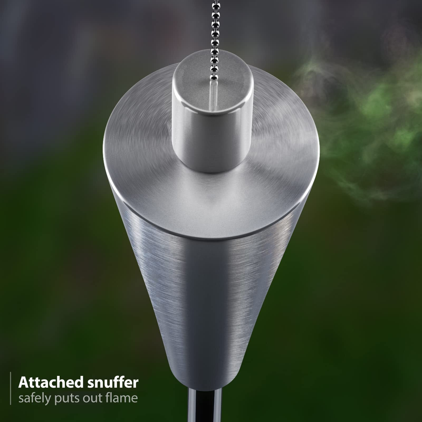 Matney Stainless Steel Tiki Torches For Outside - Outdoor Torches - Patio Garden & Yard Lights - 5 Ft Oil Lamp For Citronella - Fiberglass Wick & Snuffer Cap - Set Of 2 (Cone)
