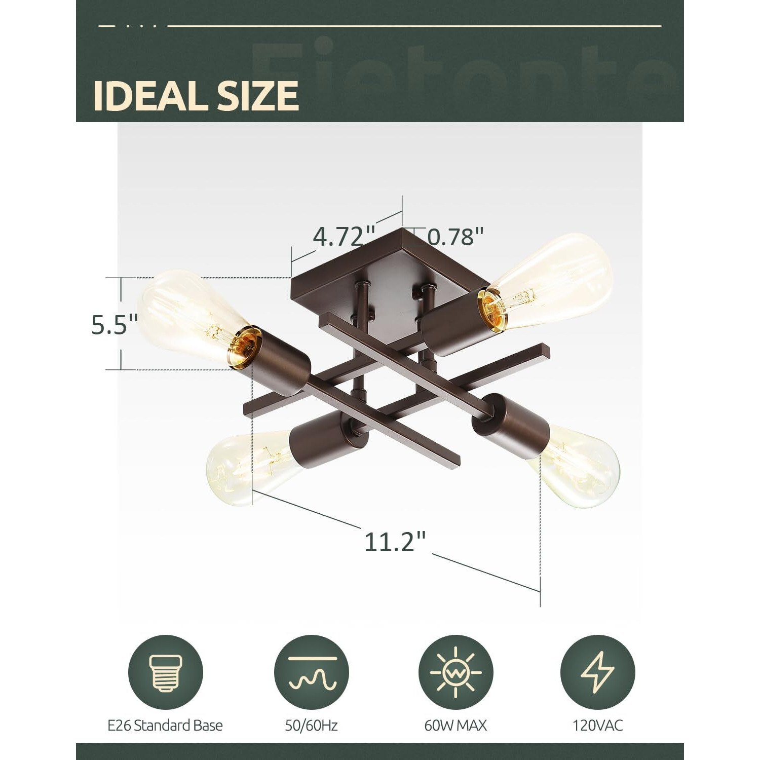 Eietonte Industrial 4-Light Semi Flush Mount Ceiling Light Fixtures, Farmhouse Oil-Rubbed Bronze Chandelier Lighting, Modern E26 Base Sputnik Ceiling Lamps For Living Room Hallway, 2 Pack