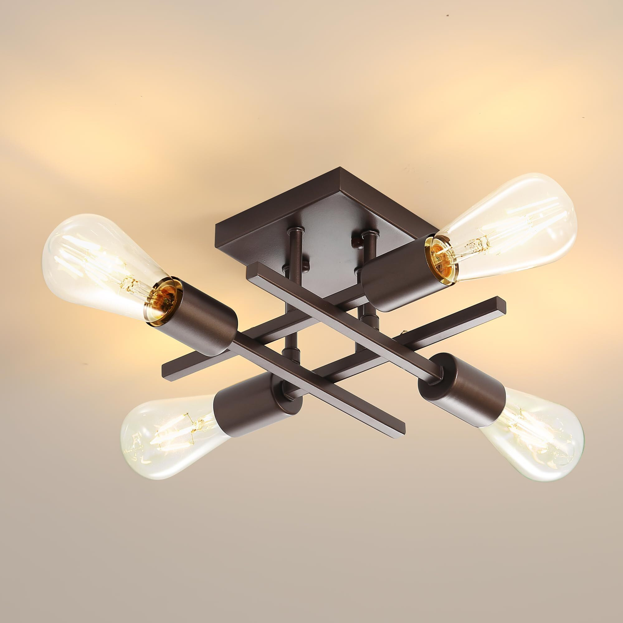 Eietonte Industrial 4-Light Semi Flush Mount Ceiling Light Fixtures, Farmhouse Oil-Rubbed Bronze Chandelier Lighting, Modern E26 Base Sputnik Ceiling Lamps For Living Room Hallway, 2 Pack