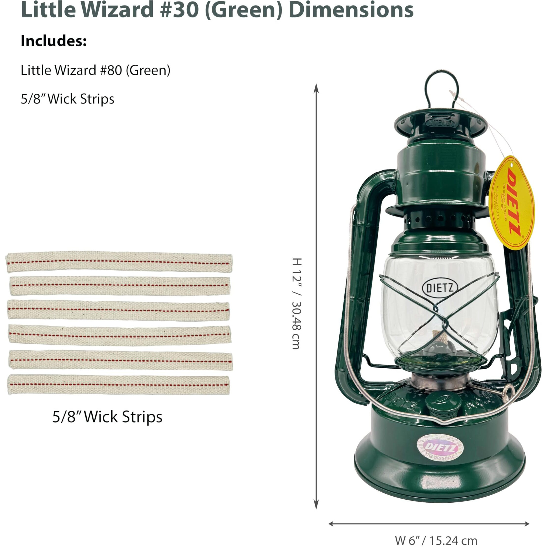 Light Of Mine - Dietz 30 Little Wizard Green Oil Lantern With 5/8"" Replacement Wick Strips (Green)