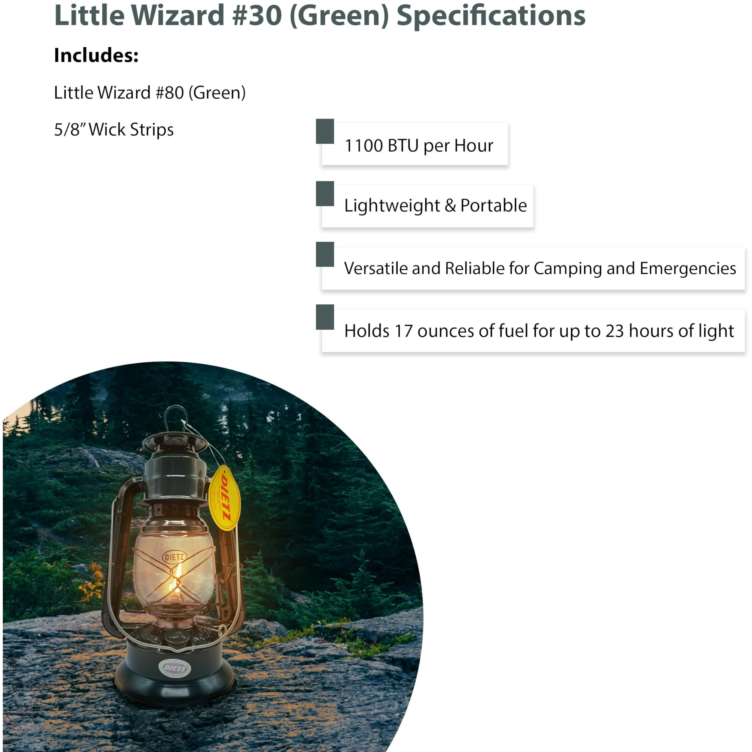 Light Of Mine - Dietz 30 Little Wizard Green Oil Lantern With 5/8"" Replacement Wick Strips (Green)