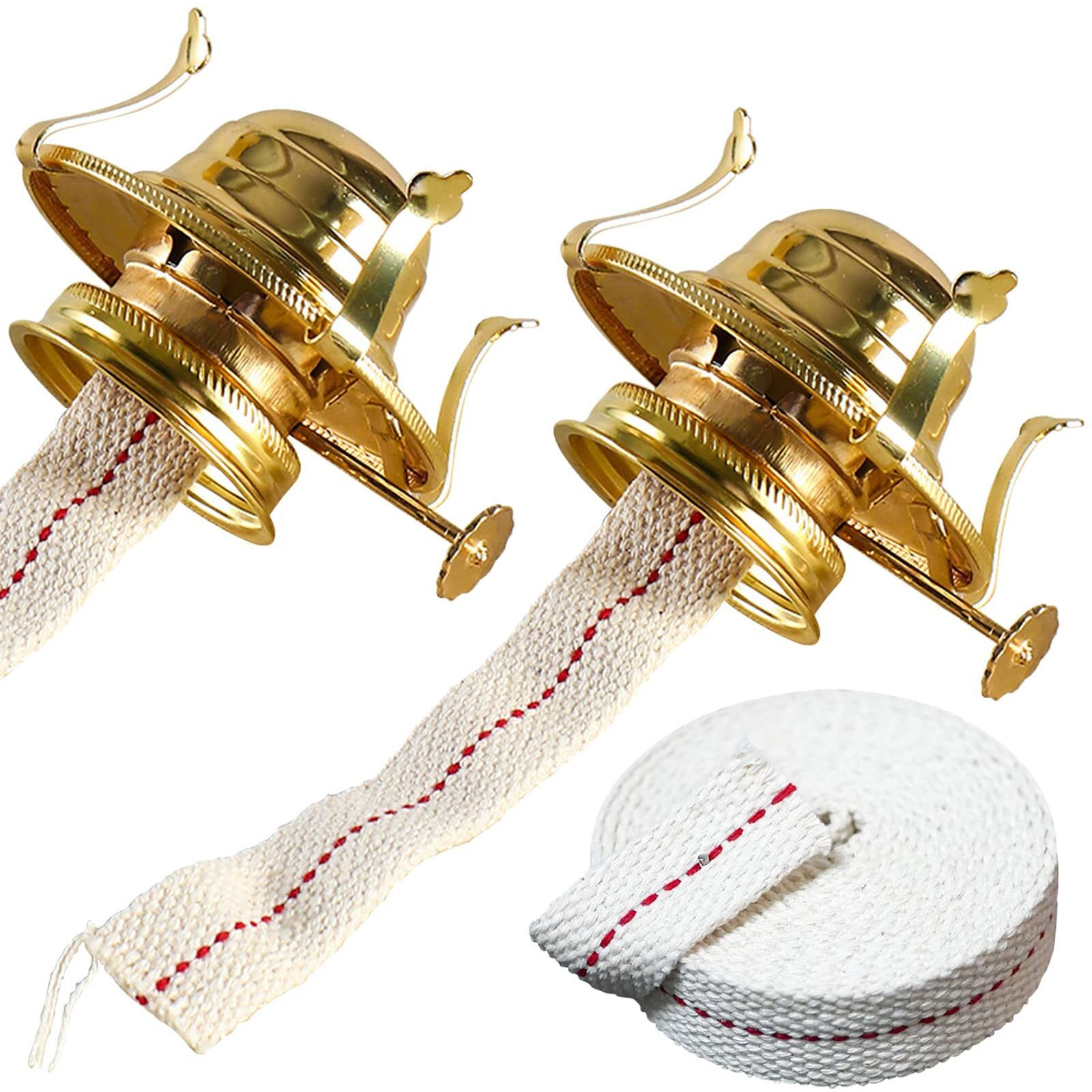 Gxfccyxt Oil Lamp Burner 2 Set, With Reduction Collar And Cotton Wick & 39 Inch Wick, Replacement Parts For Kerosene Or Vintage Lamps - Brass