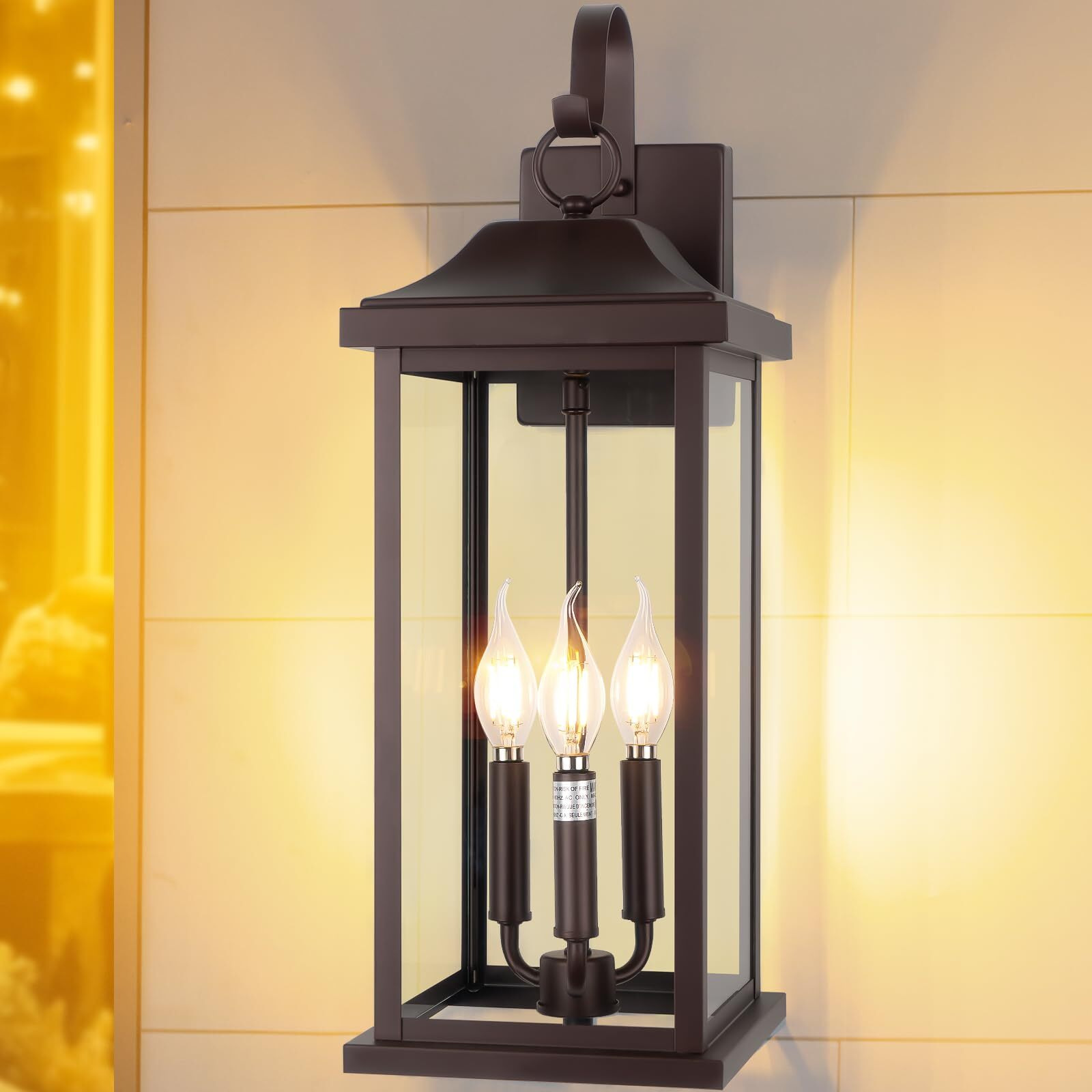 Roravilila 3-Light Extra Large 23    Outdoor Light For House Oil Rubbed Bronze, Ip65 Waterproof Brown Exterior Light Fixture With Clear Tempered Glass Outside Wall Mounted Lamp Front Porch Light, E12