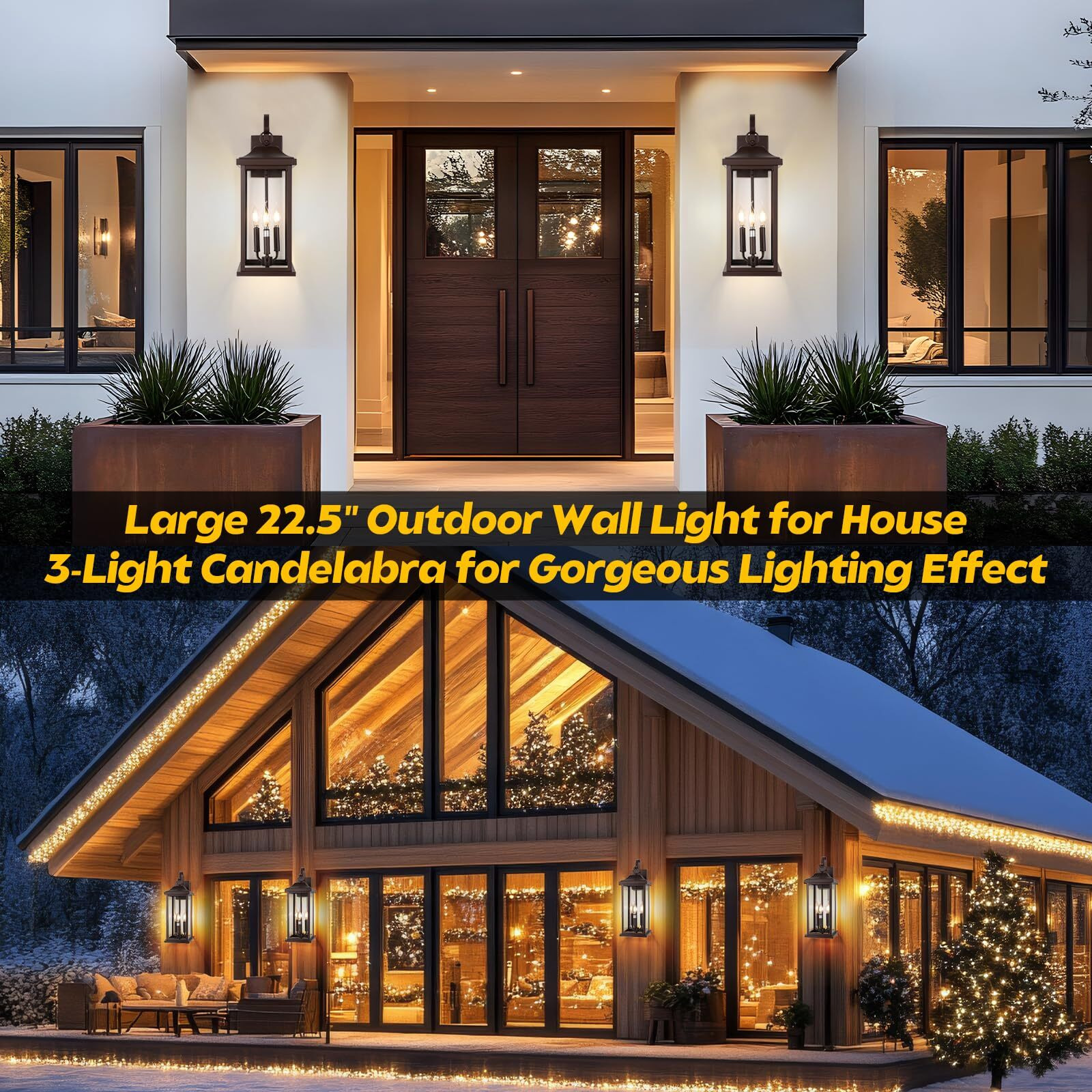 Roravilila 3-Light Extra Large 23    Outdoor Light For House Oil Rubbed Bronze, Ip65 Waterproof Brown Exterior Light Fixture With Clear Tempered Glass Outside Wall Mounted Lamp Front Porch Light, E12