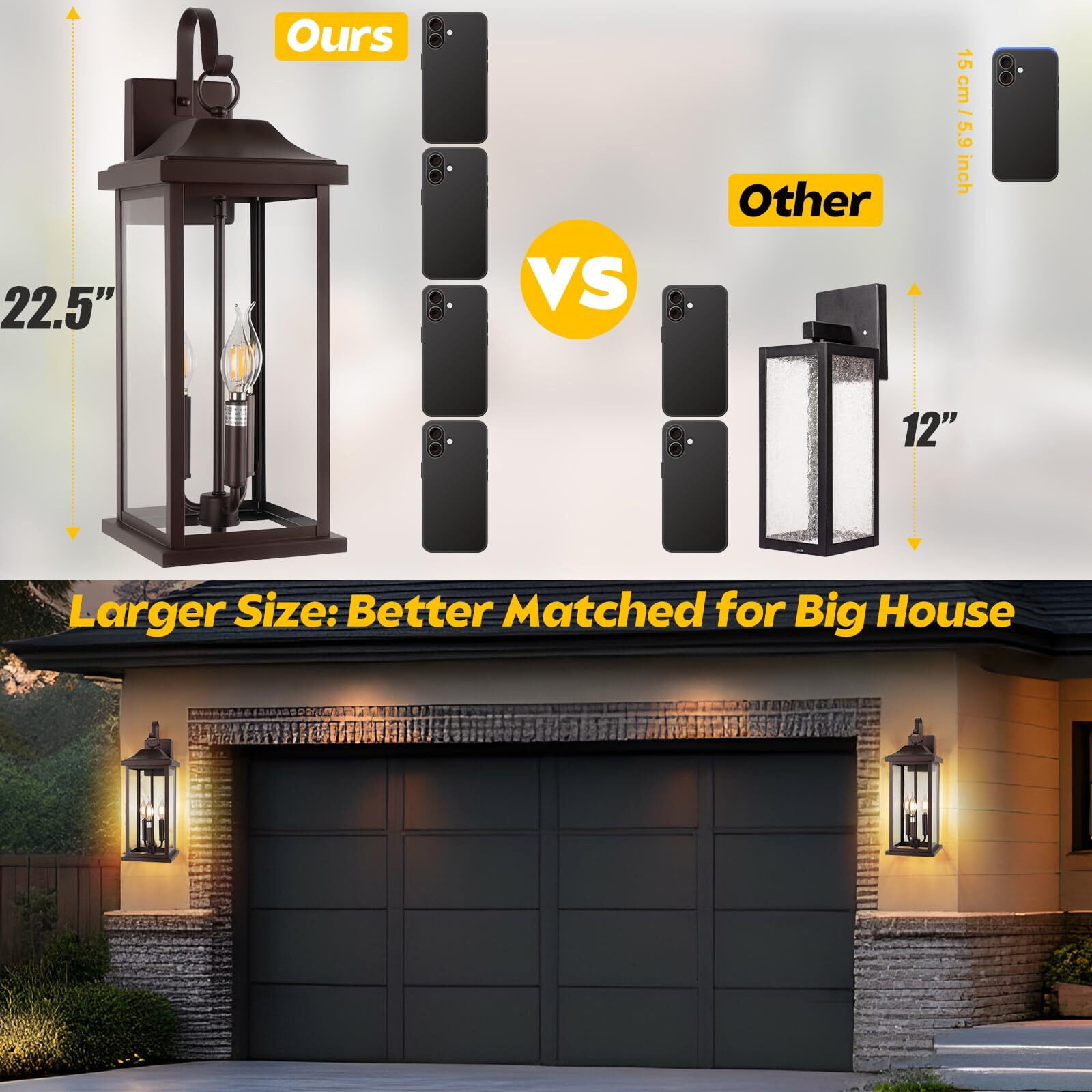 Roravilila 3-Light Extra Large 23    Outdoor Light For House Oil Rubbed Bronze, Ip65 Waterproof Brown Exterior Light Fixture With Clear Tempered Glass Outside Wall Mounted Lamp Front Porch Light, E12