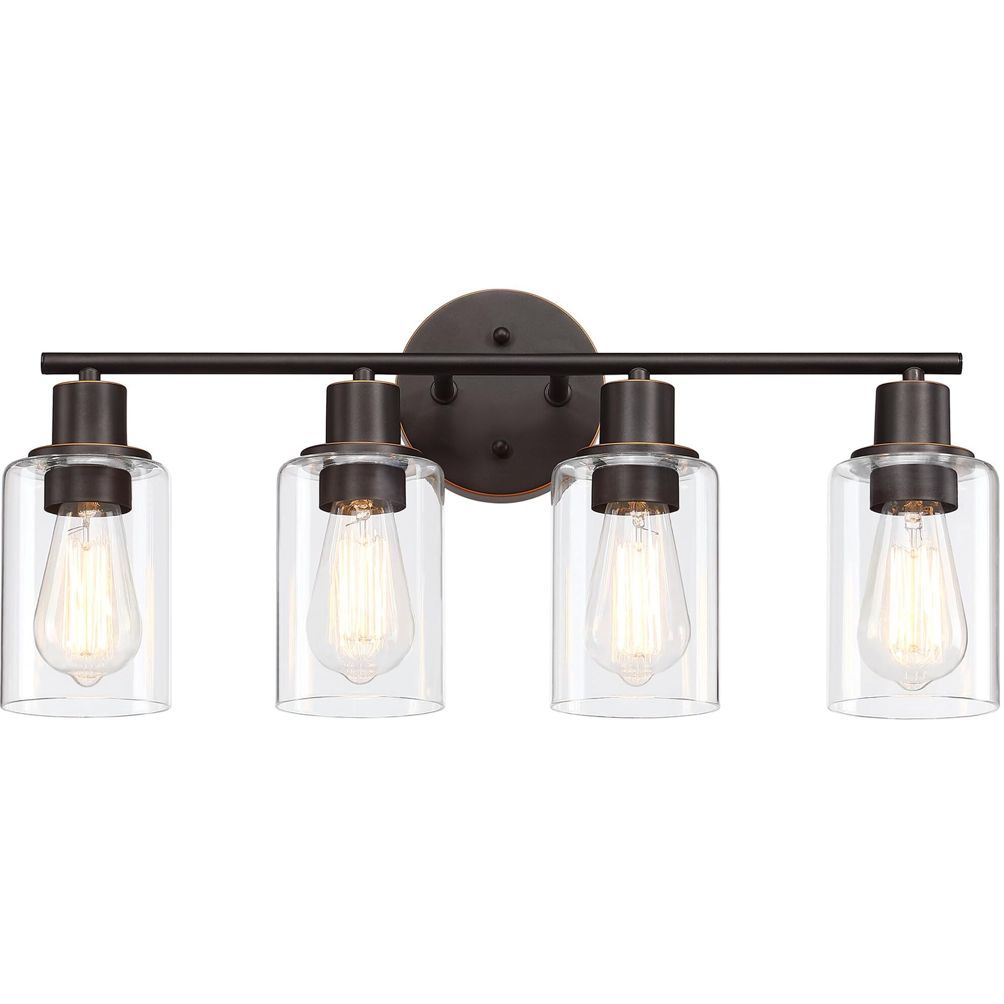 Pia Ricco Bathroom Vanity Light Fixtures, 4-Light Bathroom Wall Lights With Clear Glass Shades, Oil Rubbed Bronze Modern Wall Sconce Over Mirror, Bath Wall Sconces For Living Room Bedroom Hallway