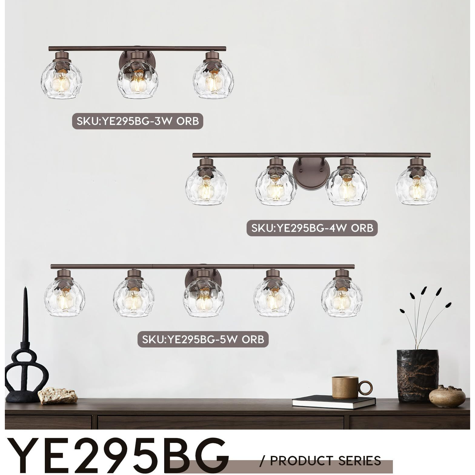 Emliviar 4-Light Vanity Lighting, 32.6"" Bathroom Wall Lamp With Water Ripple Globe Glass, Oil Rubbed Bronze Finsh, Ye295Bg-4W Orb-Wg