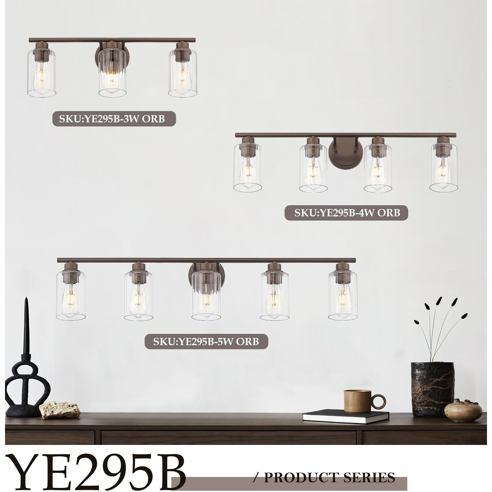 Emliviar 4-Light Modern Vanity Light For Bathroom, 31 Inch Restroom Light Fixture With Fluted Ripple Glass Shade, Oil Rubbed Bronze Finish, Ye295B-4W Orb