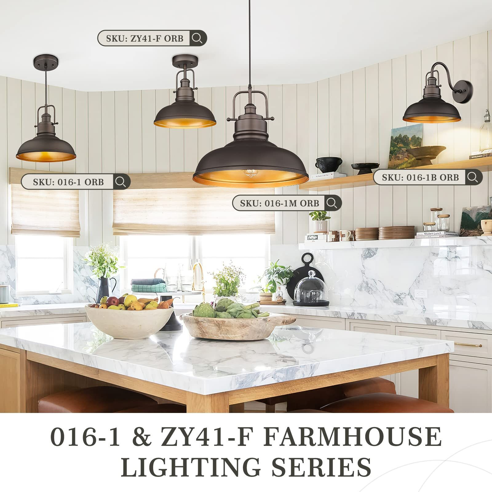 Zeyu 2 Pack Large Kitchen Pendant Lights 17.7 Inch, Farmhouse Industrial Metal Dome Pendant Light For Dining Room, Oil Rubbed Bronze Finish, 016-1M-2Pk Orb