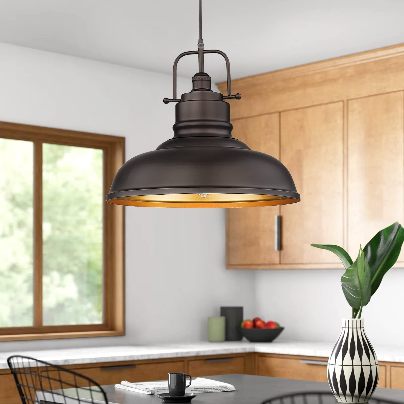 Zeyu 2 Pack Large Kitchen Pendant Lights 17.7 Inch, Farmhouse Industrial Metal Dome Pendant Light For Dining Room, Oil Rubbed Bronze Finish, 016-1M-2Pk Orb
