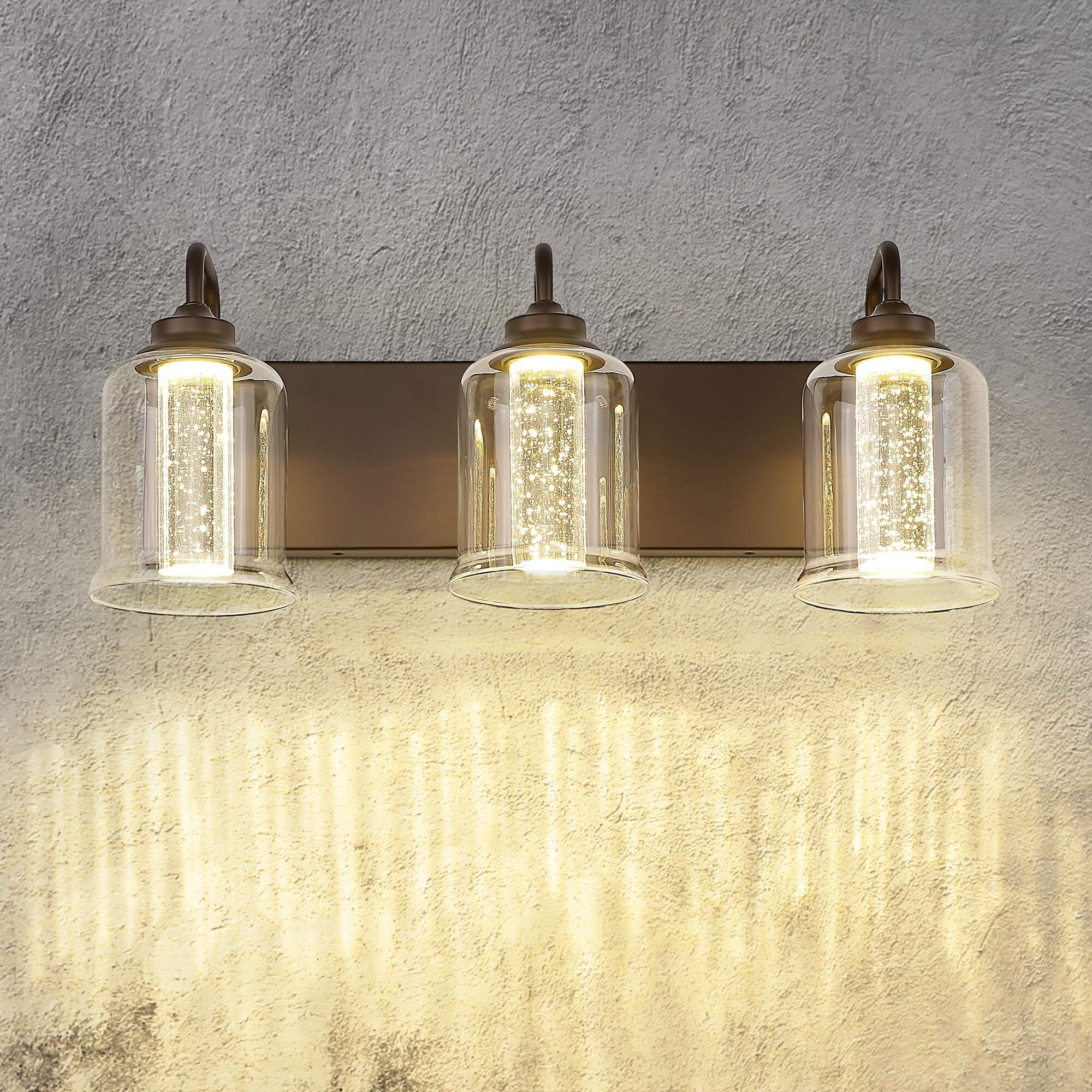 Zeyu 3-Light 15W Led Vanity Light With Crystal Bubble, 20.5 Inch Bathroom Vanity Light Fixtures With 5 Colors Modes, Oil Rubbed Bronze Finish With Clear Glass, Zsl72B-3W Led Orb-1