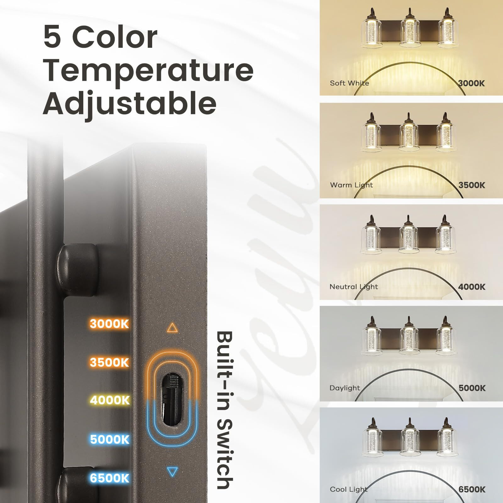 Zeyu 3-Light 15W Led Vanity Light With Crystal Bubble, 20.5 Inch Bathroom Vanity Light Fixtures With 5 Colors Modes, Oil Rubbed Bronze Finish With Clear Glass, Zsl72B-3W Led Orb-1