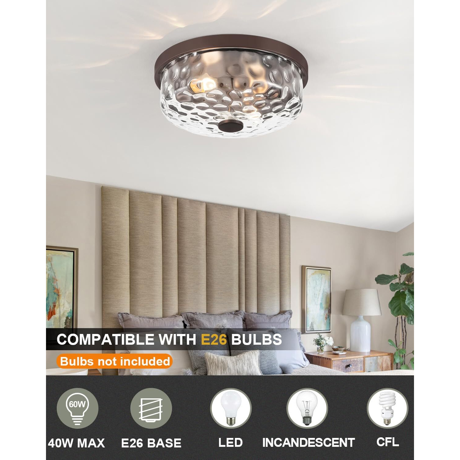 12 Inch Farmhouse Flush Mount Ceiling Light, 2 Light Industrial Close To Ceiling Light, Industrial Ceiling Lighting Fixture For Kitchen Hallway Bedroom Living Room (12.2 Inch Oil Rubbed Bronze)
