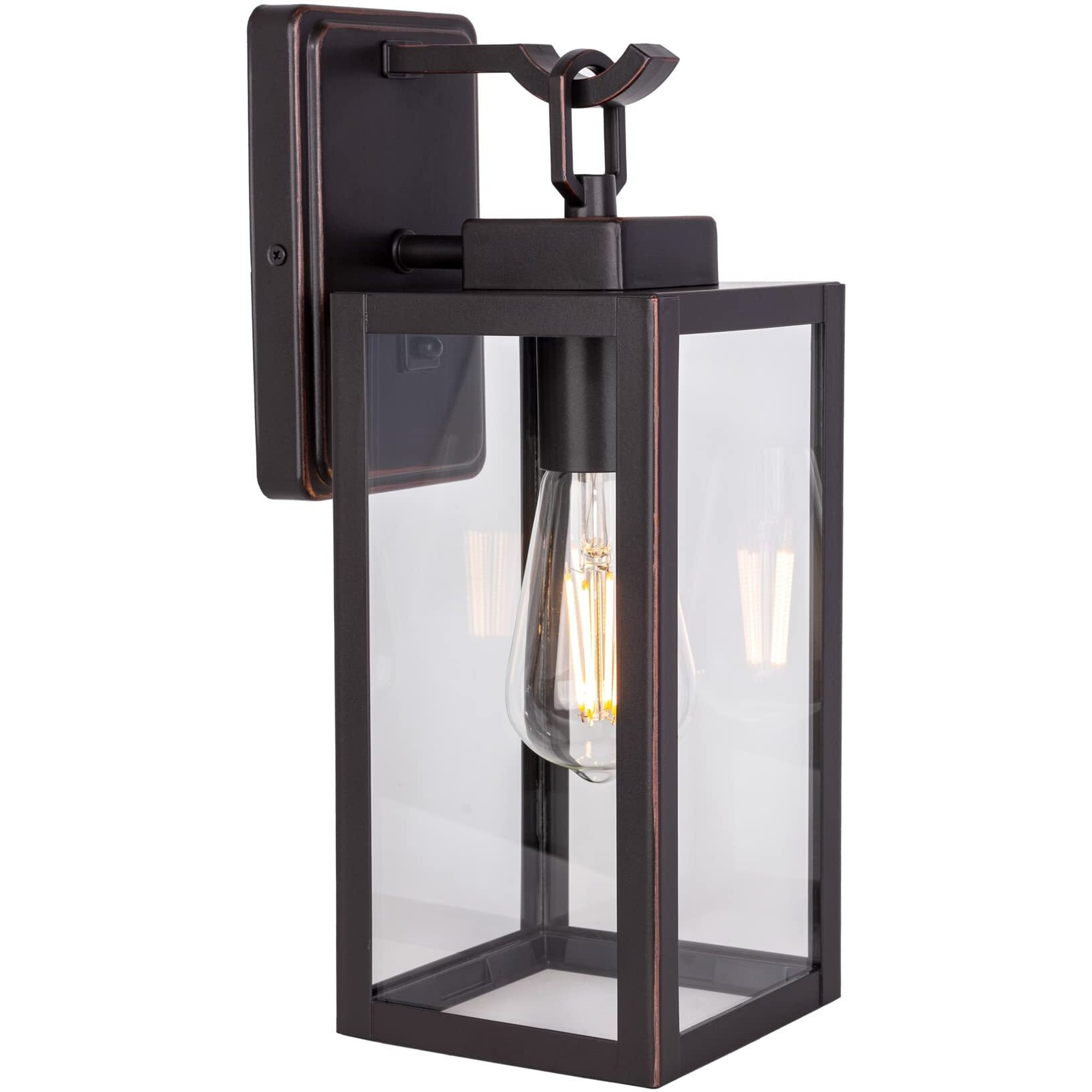 Lit-Path Outdoor Wall Lantern, Wall Sconce As Porch Lighting Fixture, E26 Medium Base Max 60W, Anti-Rust Metal With Glass Shade, Oil Rubbed Bronze Finish, 1-Pack