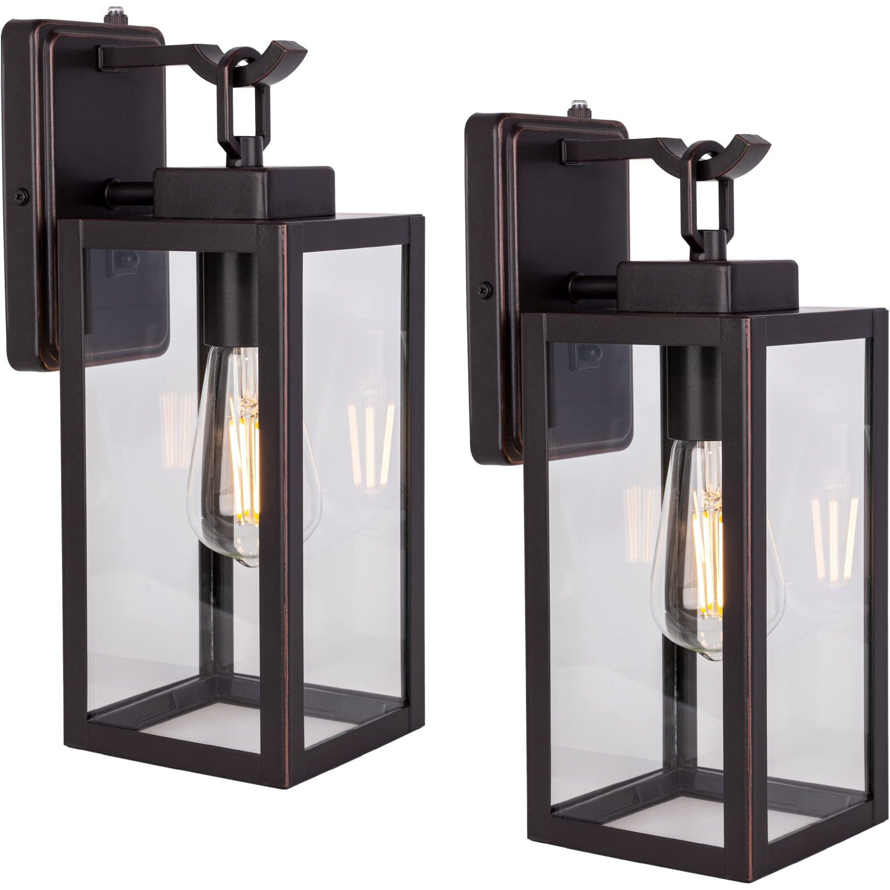 Lit-Path Dusk To Dawn Outdoor Wall Lantern, Wall Sconce As Porch Lighting Fixture, E26 Medium Base Max 60W, Anti-Rust Metal With Glass Shade, Oil Rubbed Bronze Finish, 2-Pack