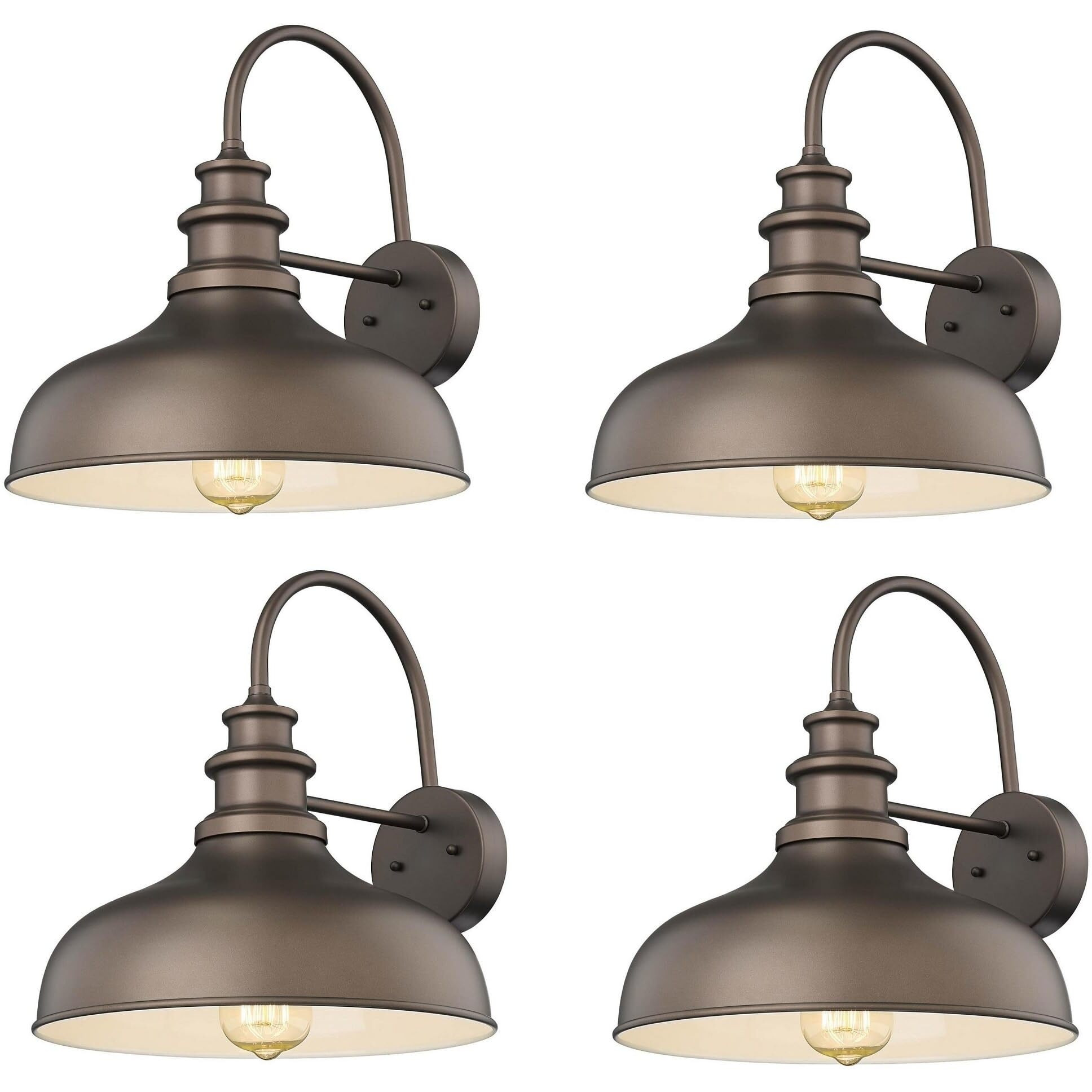Bestshared Outdoor Farmhouse Barn Lights, 11.5    Dome Medium Outdoor Wall Barn Lighting, Industrial Wall Sconces, Exterior Wall Lighting Fixture (4Pack, Oil Rubbed Bronze+White)