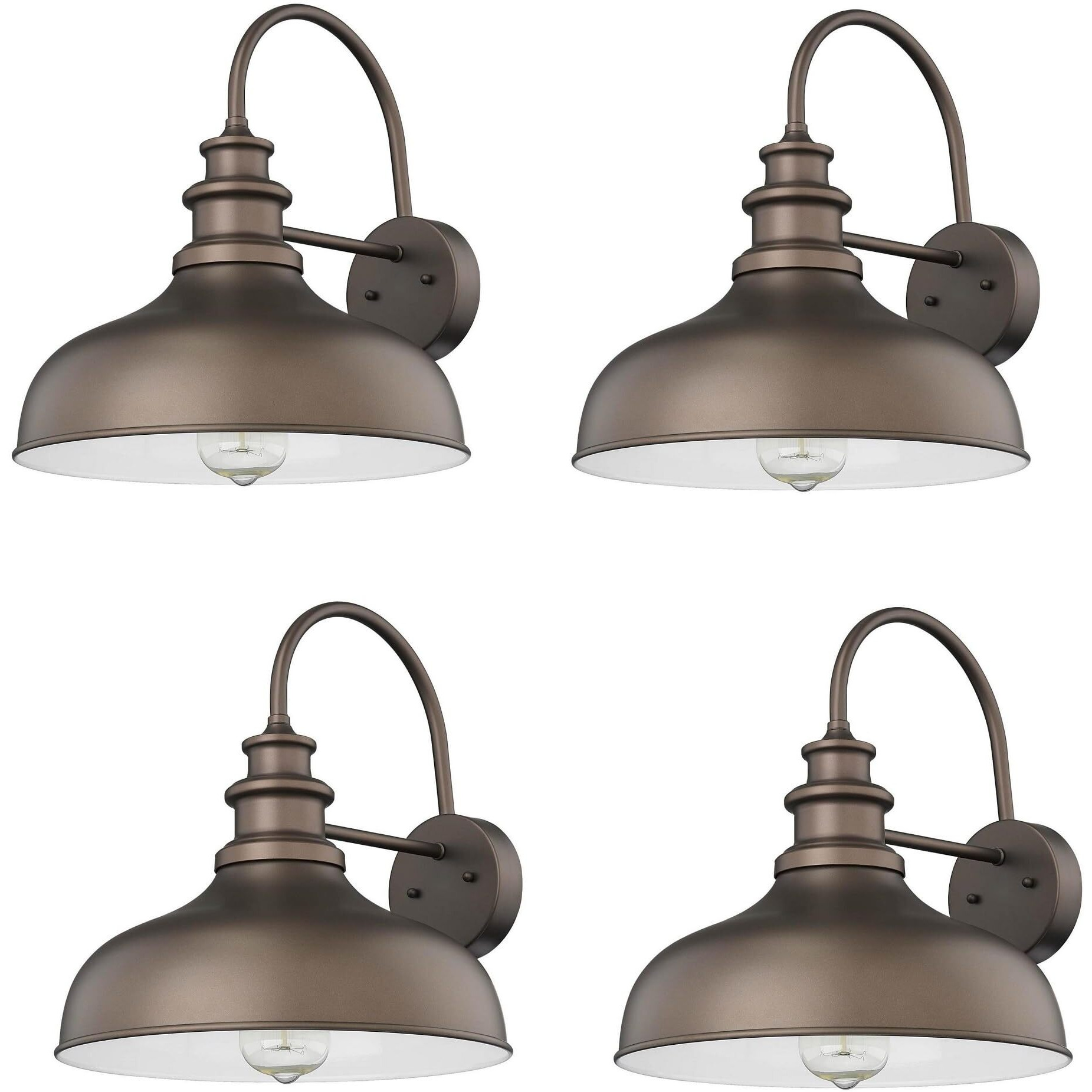 Bestshared Outdoor Farmhouse Barn Lights, 11.5    Dome Medium Outdoor Wall Barn Lighting, Industrial Wall Sconces, Exterior Wall Lighting Fixture (4Pack, Oil Rubbed Bronze+White)
