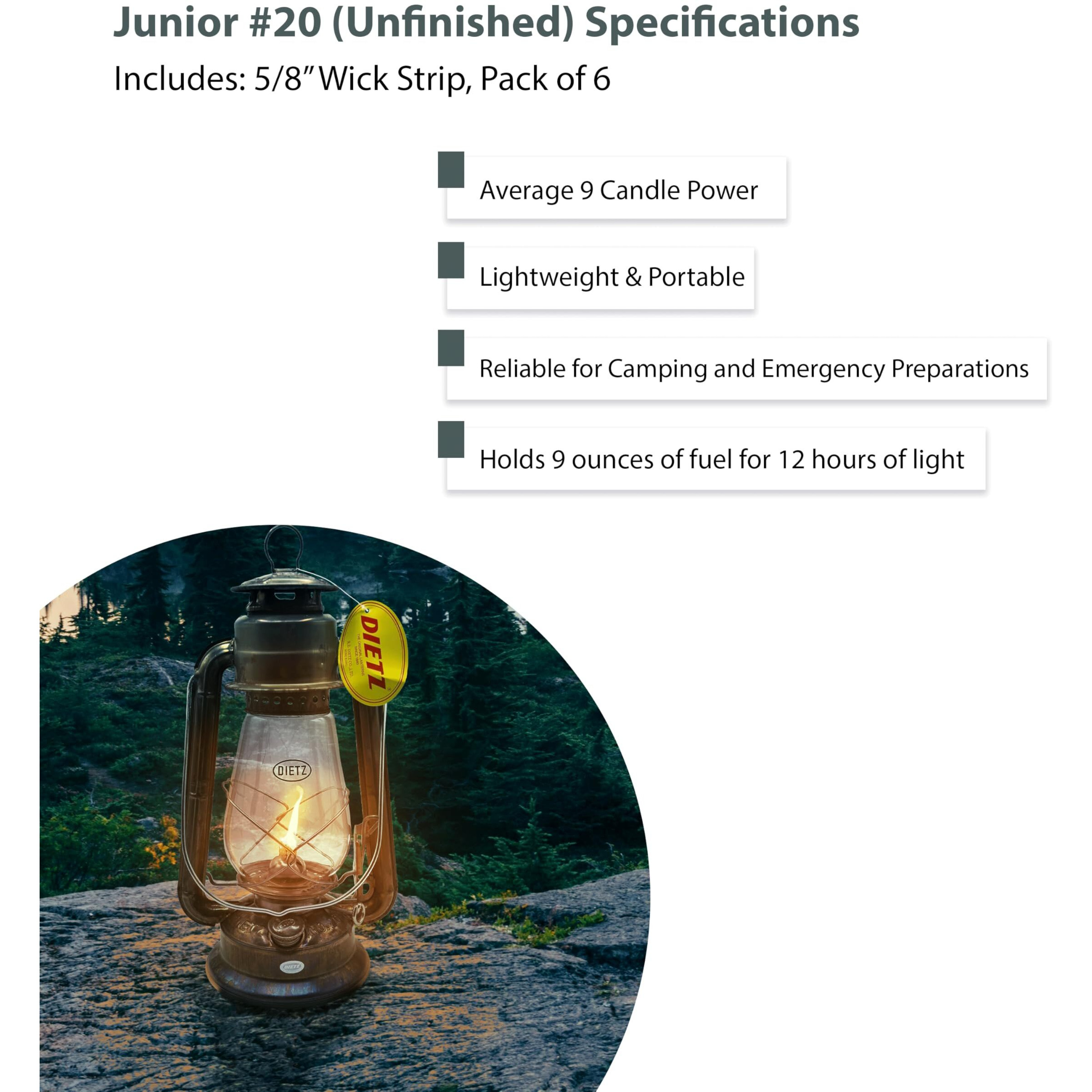 Light Of Mine - Dietz 20 Junior Unfinished Oil Lantern With 100% Cotton 5/8"" Replacement Wick Strips (Unfinished)