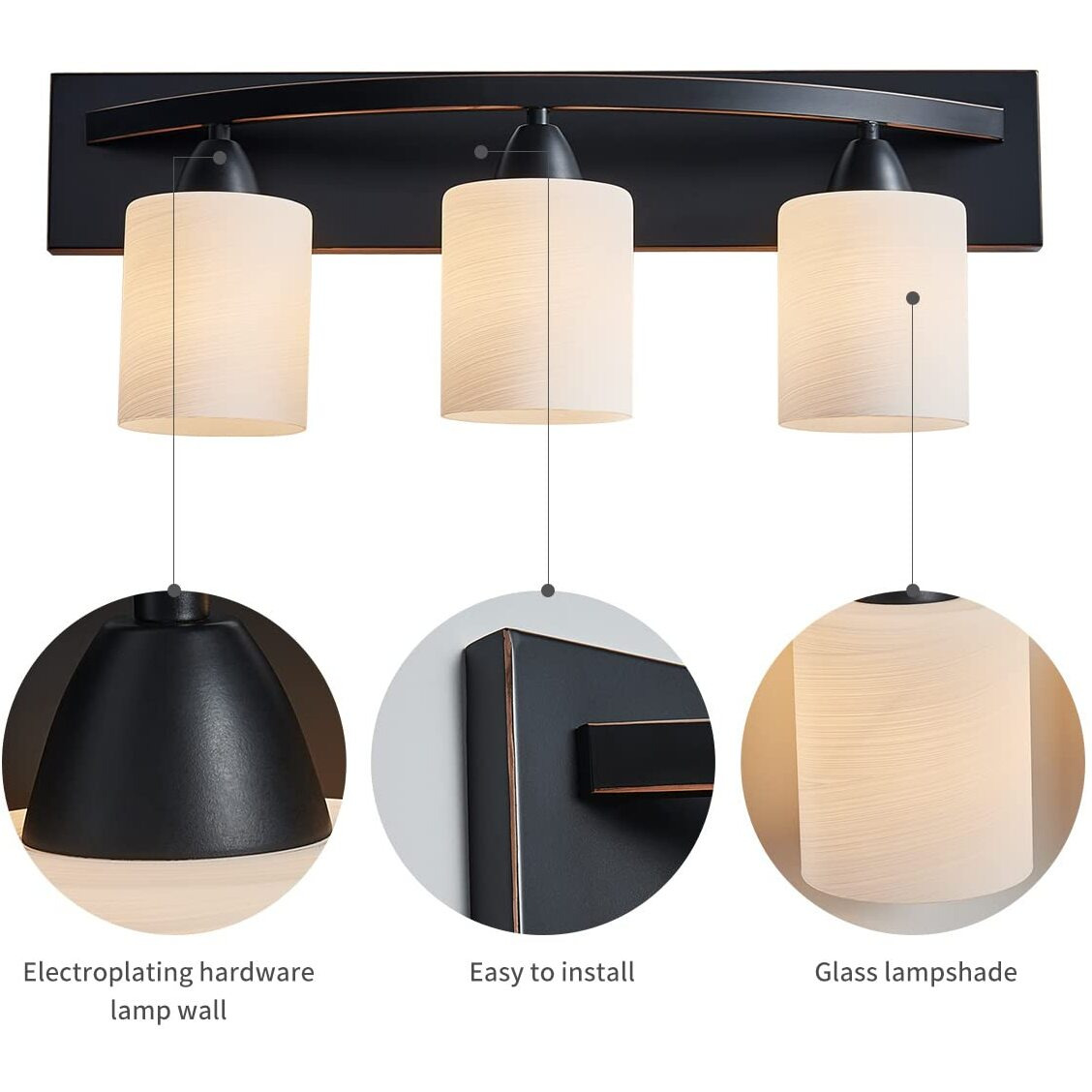Anjiadengshi Bathroom Vanity Light Fixtures, Oil Rubbed Bronze Wall Mount Lighting, Modern Wall Sconce With White Glass Shade, Bathroom Lights Over Mirror