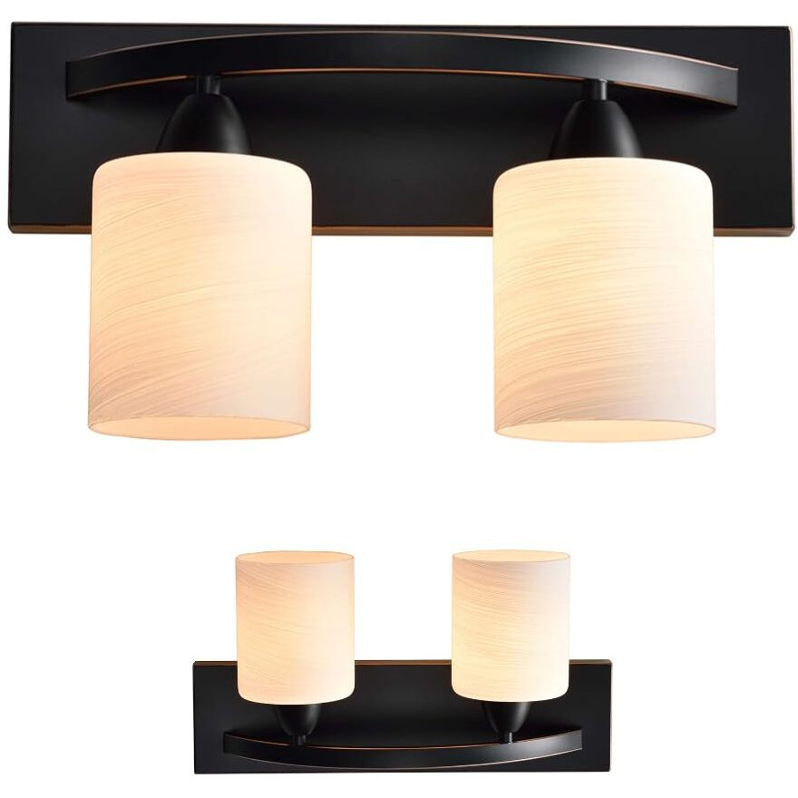 The Door Bull Modern 2-Light Bathroom Vanity Light - Oil Rubbed Bronze Fixture With Frosted Glass Shades, E26 Socket - Wall Sconce For Mirror, Bathroom, Kitchen, Hallway, Entryway