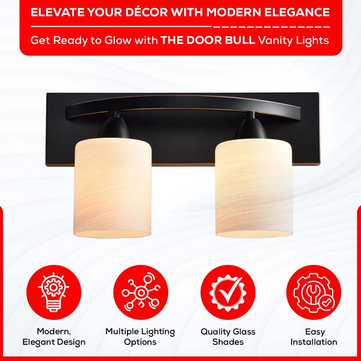 The Door Bull Modern 2-Light Bathroom Vanity Light - Oil Rubbed Bronze Fixture With Frosted Glass Shades, E26 Socket - Wall Sconce For Mirror, Bathroom, Kitchen, Hallway, Entryway