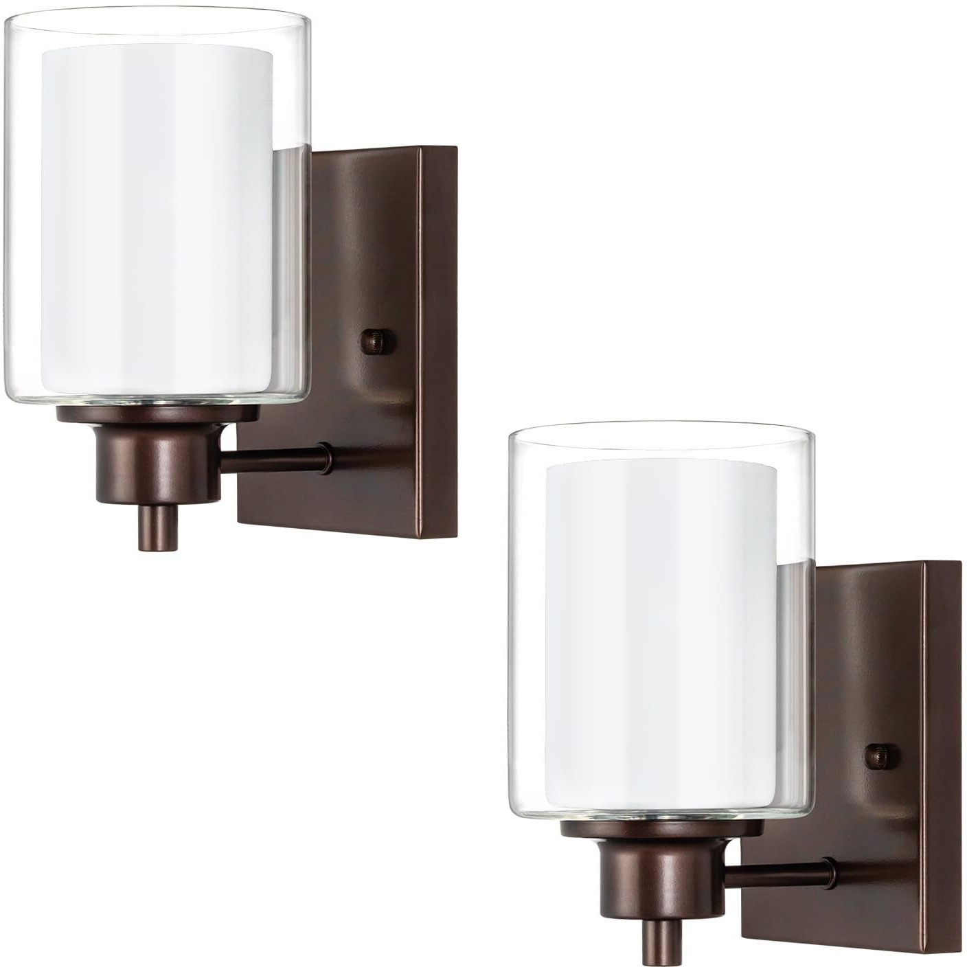 Eietonte 2 Pack Bath Vanity Light Fixtures 1-Light, Indoor Oil Rubbed Bronze Wall Light With Dual Glass Shade, Farmhouse Bathroom Wall Scone, Vintage E26 Bese Wall Mount Lighting