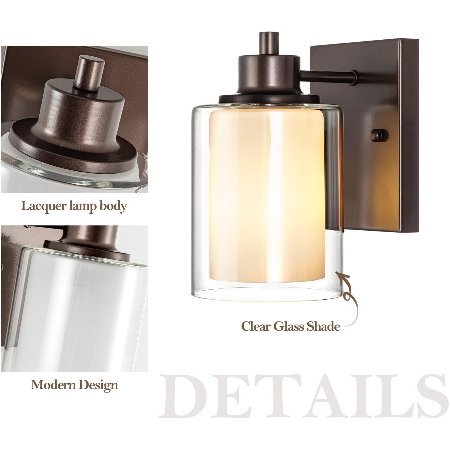 Eietonte 2 Pack Bath Vanity Light Fixtures 1-Light, Indoor Oil Rubbed Bronze Wall Light With Dual Glass Shade, Farmhouse Bathroom Wall Scone, Vintage E26 Bese Wall Mount Lighting