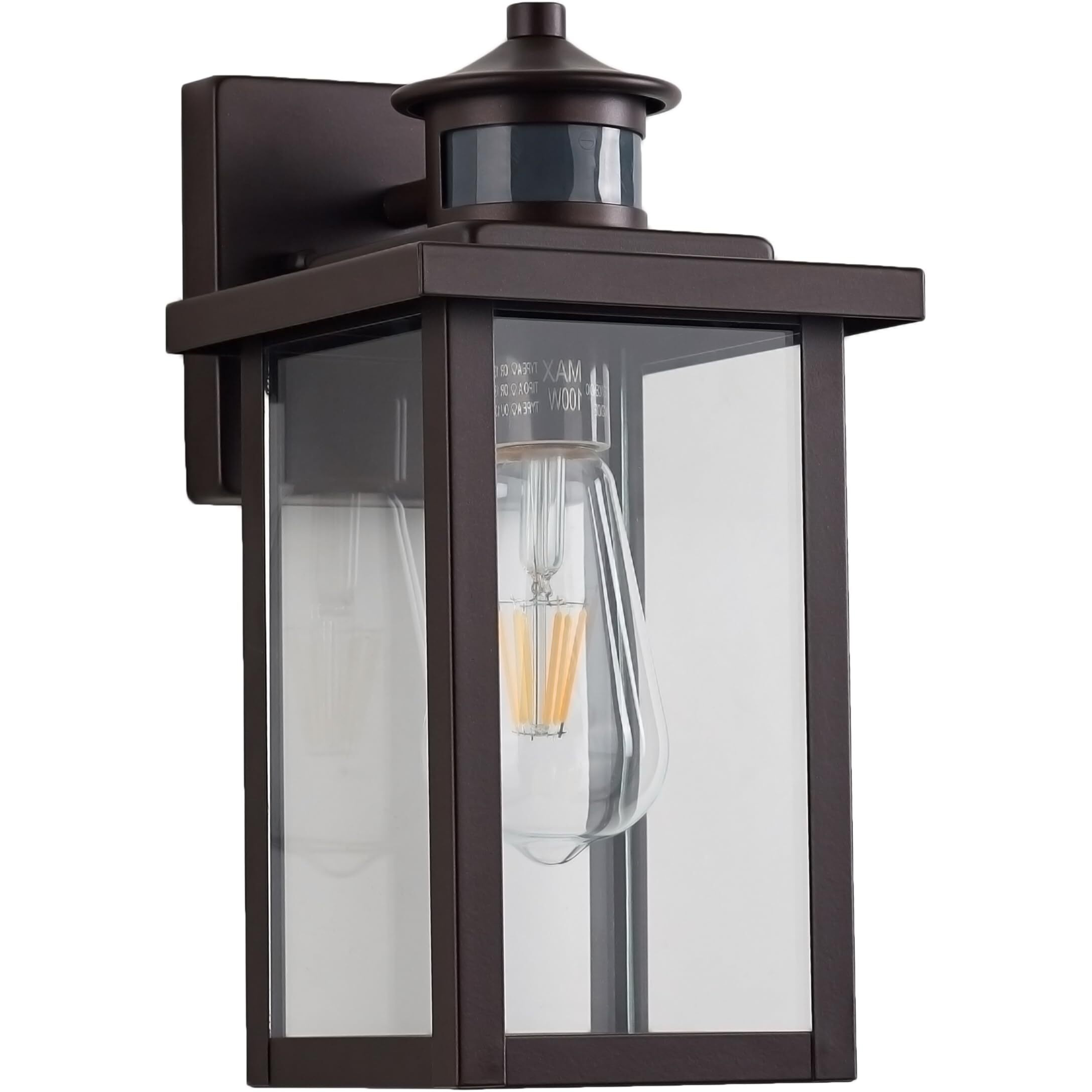 Acland Oil Rubbed Bronze Motion Sensor Outdoor Wall Light Fixture, Dusk To Dawn Exterior Light Sconce With Clear Water Glass, Outside Light For House Entryway Porch