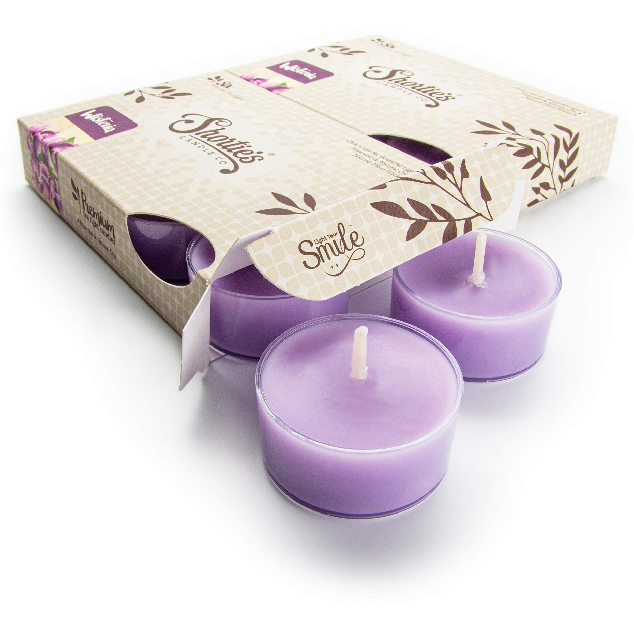 Pure Wisteria Premium Tealight Candles Multi Pack - Highly Scented With Essential & Natural Oils - 12 Purple Tea Lights - Beautiful Candlelight - Made In The Usa - Flower & Floral Collection