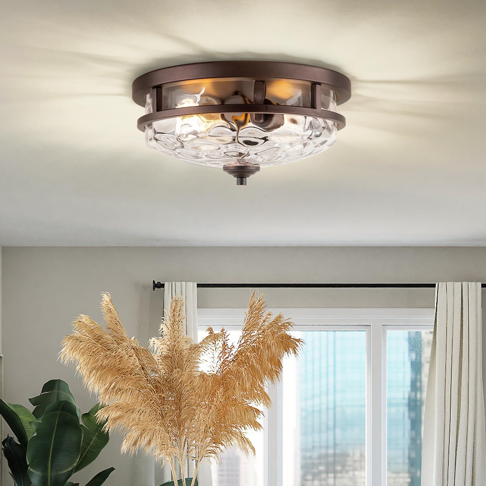Edwarmlux Flush Mount Ceiling Lights, 2-Light Farmhouse Close To Ceiling Light, Industrial Ceiling Lighting Fixture For Kitchen Hallway Bedroom Living Room Stairways Porch (Oil Rubbed Bronze)