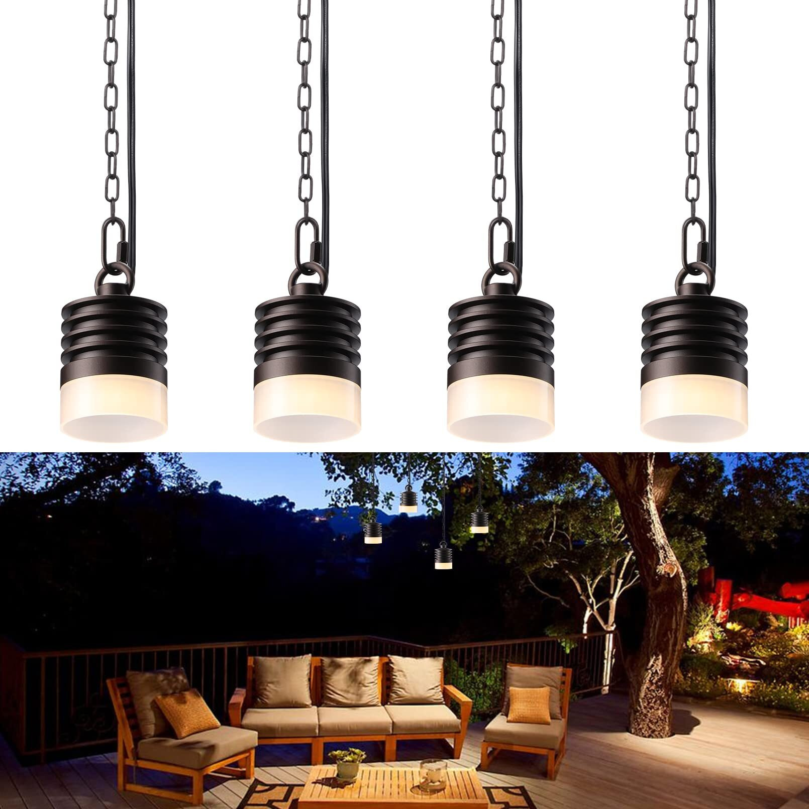 Leonlite Low Voltage Hanging Lights, 12V Pendant Lights Outdoor, Led Landscape Hanging Lights For Gazebo Tree Porch, Ul Listed, Aluminum, Ip65, 320Lm, 2700K Soft White, Oil Rubbed Bronze, Pack Of 4