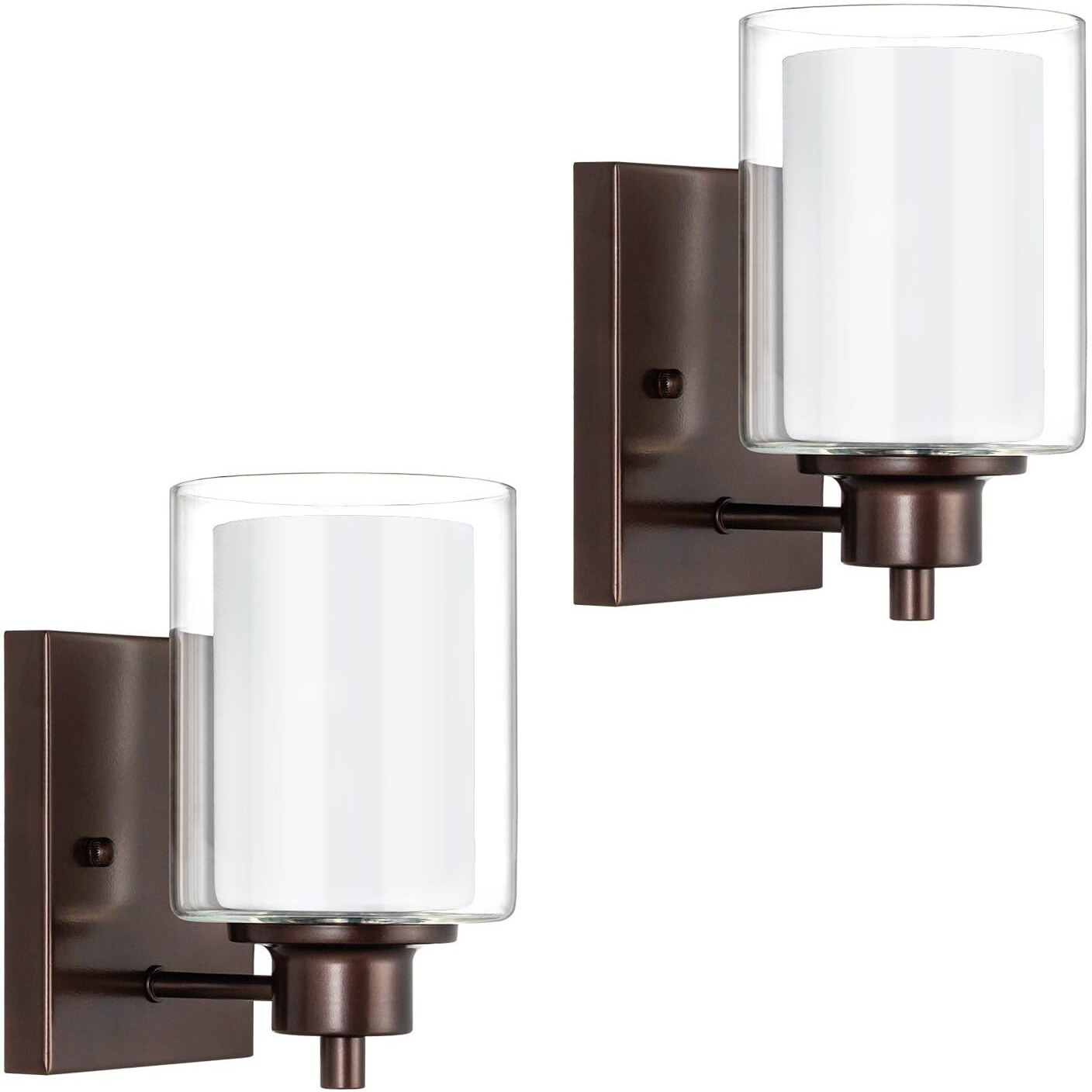 Eidonta 2 Pack Bath Vanity Light Fixtures, Modern Indoor Wall Scone Lighting With Dual Glass Shade, Oil Rubbed Bronze Wall Lamp For Bedroom Mirror Kitchen Living Room Entryway