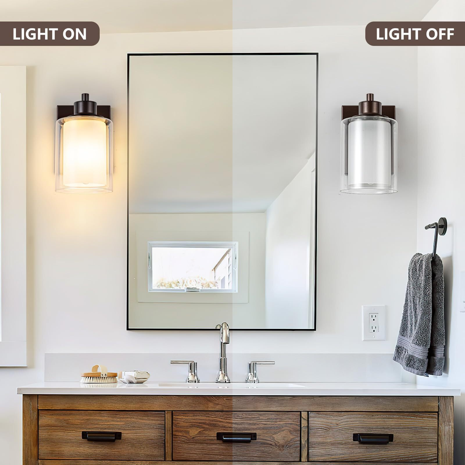Eidonta 2 Pack Bath Vanity Light Fixtures, Modern Indoor Wall Scone Lighting With Dual Glass Shade, Oil Rubbed Bronze Wall Lamp For Bedroom Mirror Kitchen Living Room Entryway