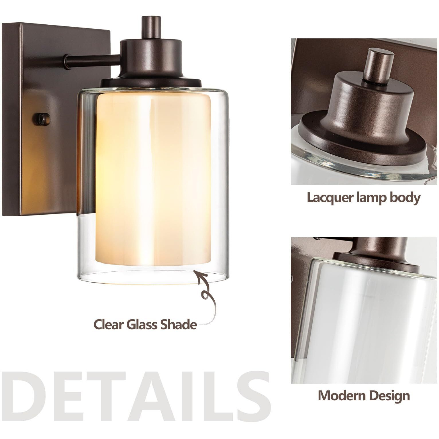 Eidonta 2 Pack Bath Vanity Light Fixtures, Modern Indoor Wall Scone Lighting With Dual Glass Shade, Oil Rubbed Bronze Wall Lamp For Bedroom Mirror Kitchen Living Room Entryway