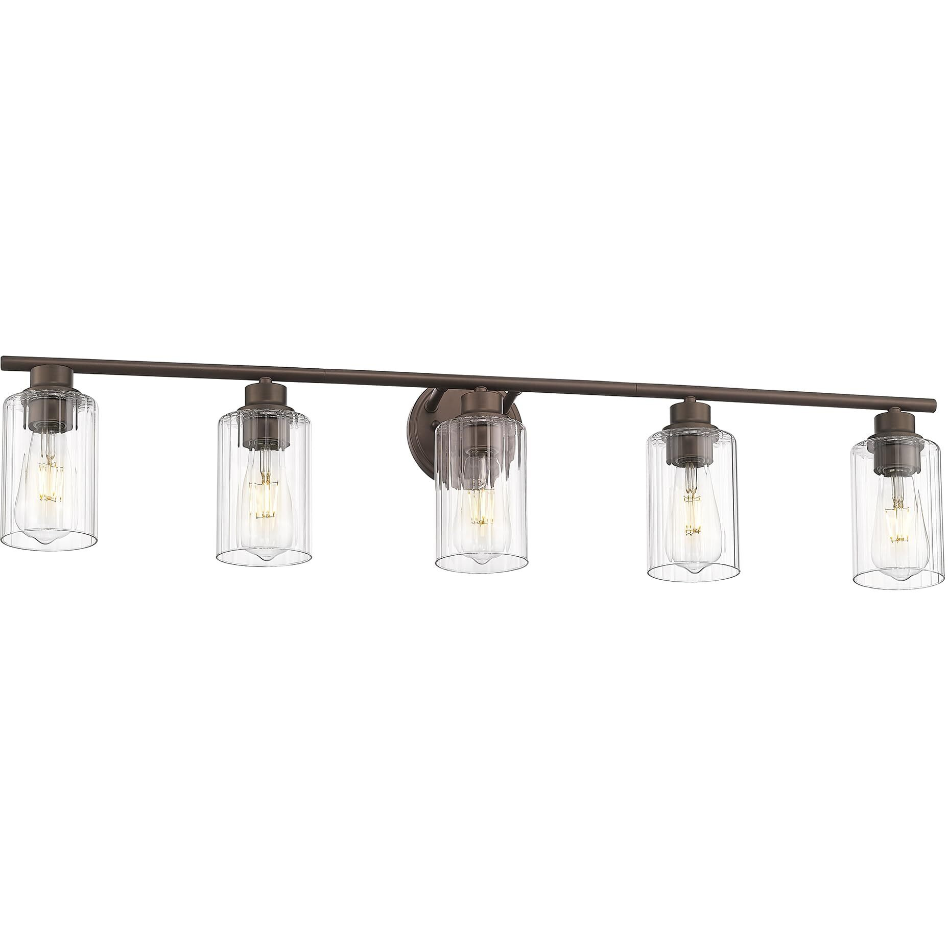 Emliviar Rustic Vanity Light Fixture With Fluted Ripple Glass, 5-Light Bathroom Lights Over Mirror 40 Inch, Oil Rubbed Bronze Finish, Ye295B-5W Orb