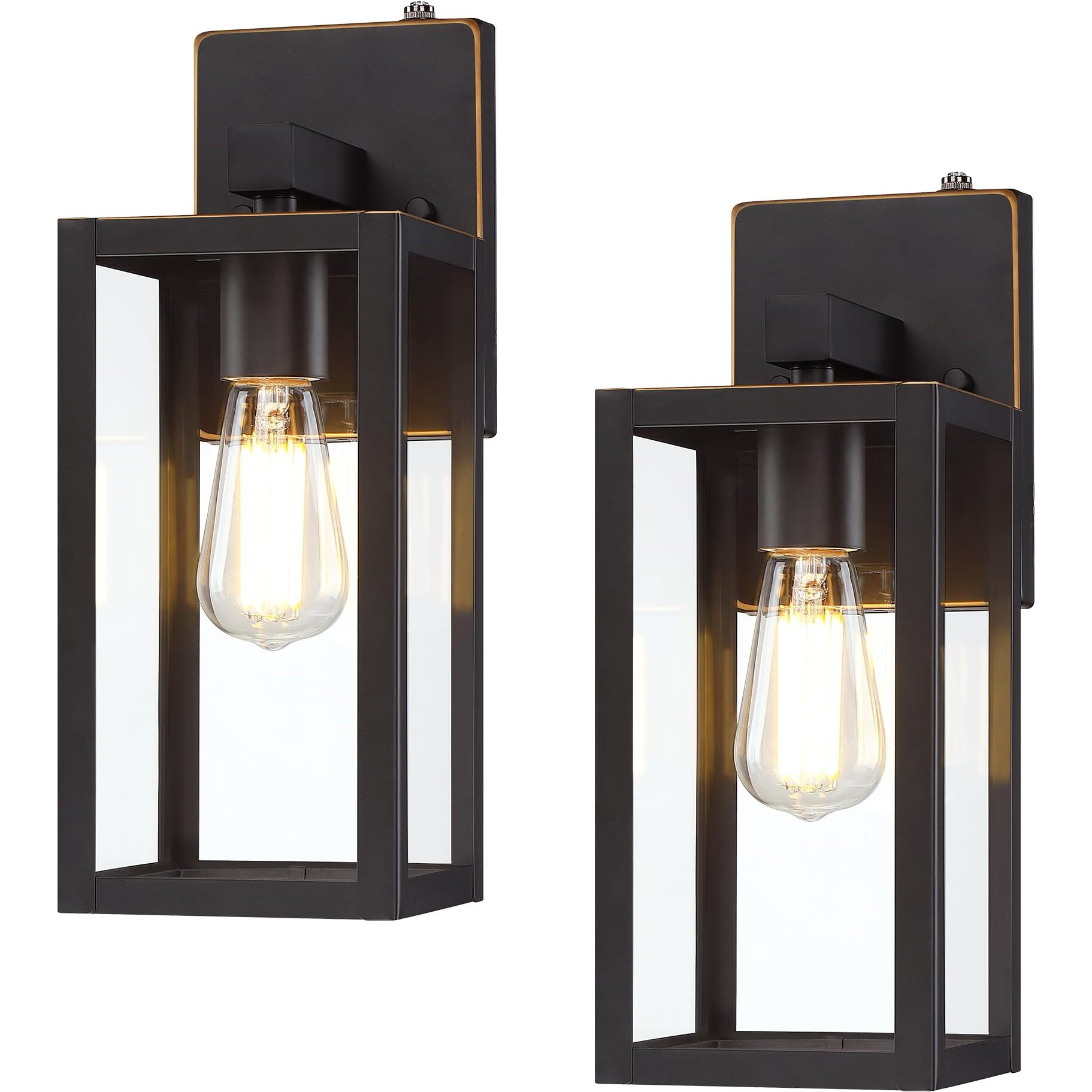 Yaokuem Dusk To Dawn Outdoor Wall Lantern, Photocell Sensor Wall Sconce As Porch Lighting Fixture, E26 Medium Base, Metal Housing Plus Glass, Bulbs Not Included, Oil Rubbed Bronze Finish, 2-Pack