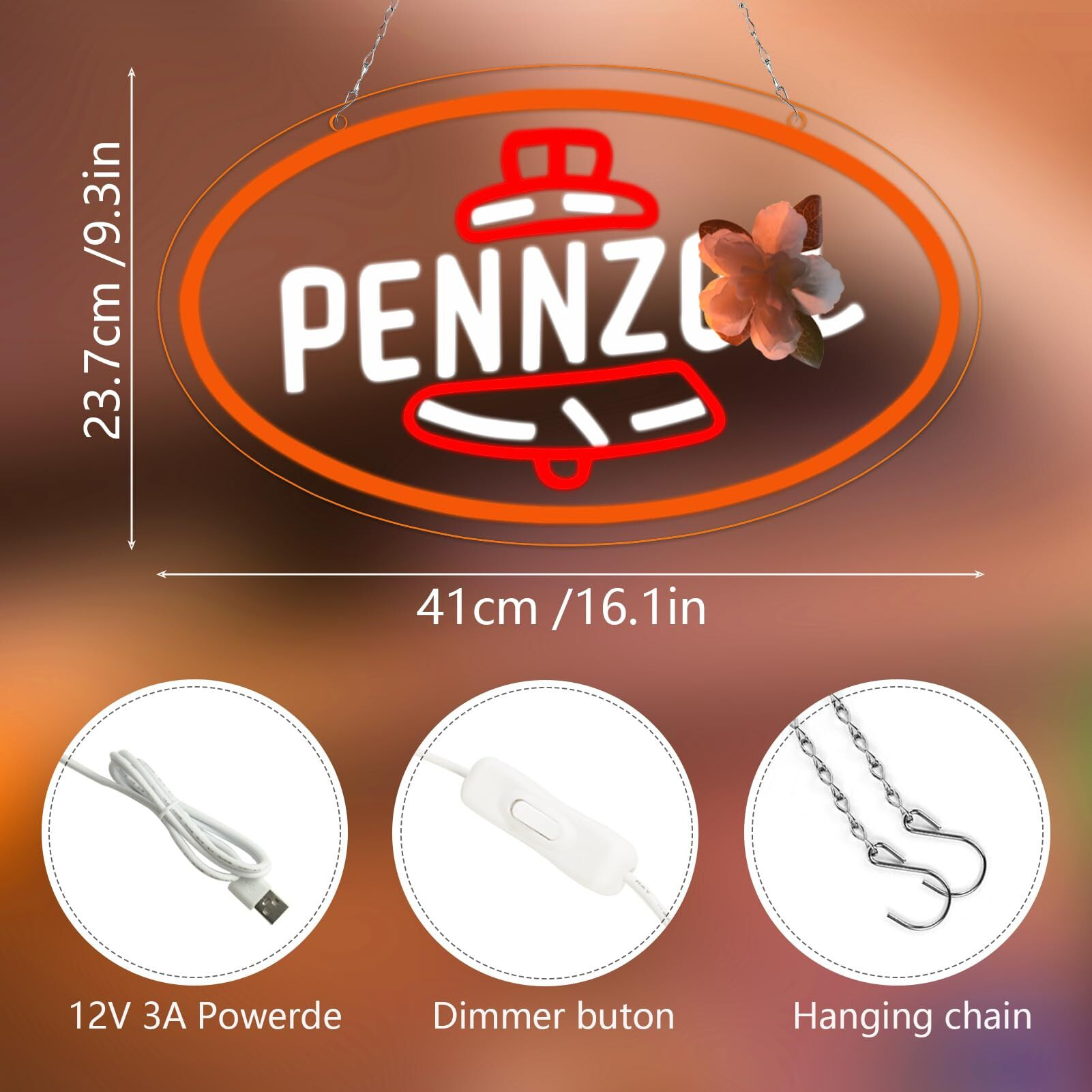 Wonderfullife Pennz Oil Neon Sign For Garage Decor,Motor Oil Led Signs For Man Cave Lube Store Or Auto Repair Store Display Lighting,5V Usb Easy Hanging.